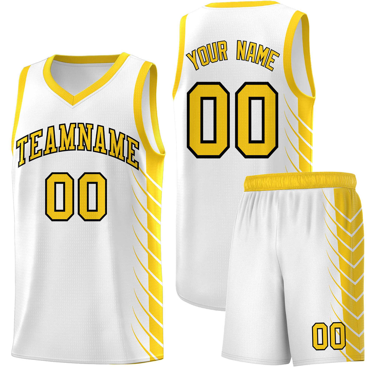 Custom White Gold Personalized Side Symmetrical Line Pattern Sports Uniform Basketball Jersey