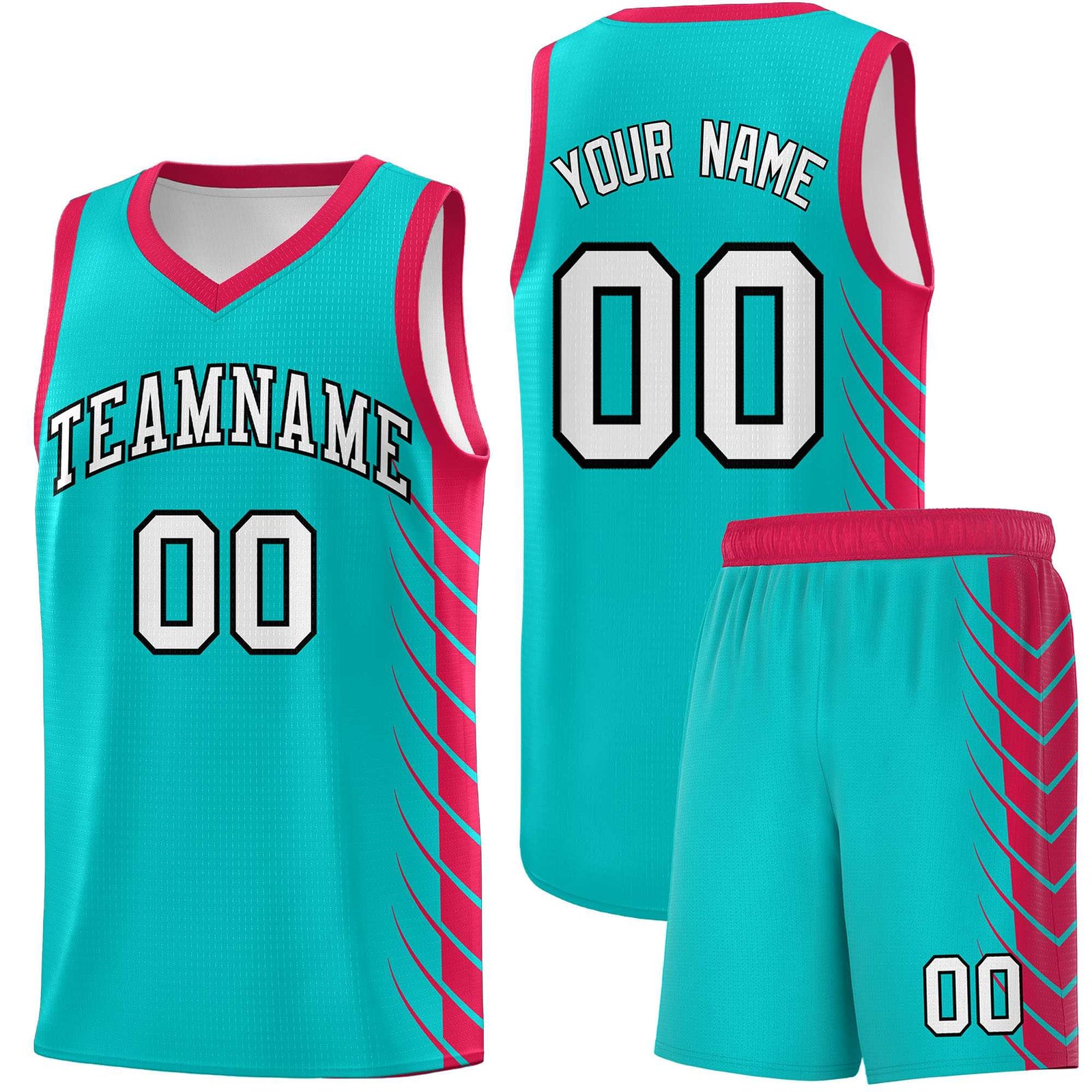 Custom Aqua Red Personalized Side Symmetrical Line Pattern Sports Uniform Basketball Jersey