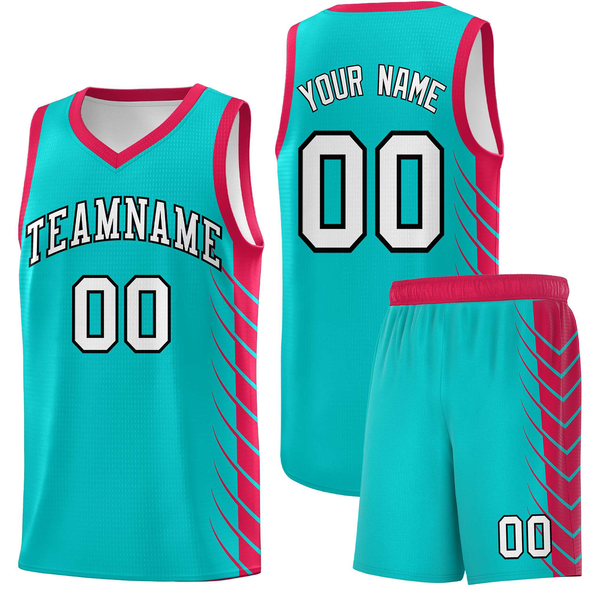 Custom Aqua Red Personalized Side Symmetrical Line Pattern Sports Uniform Basketball Jersey