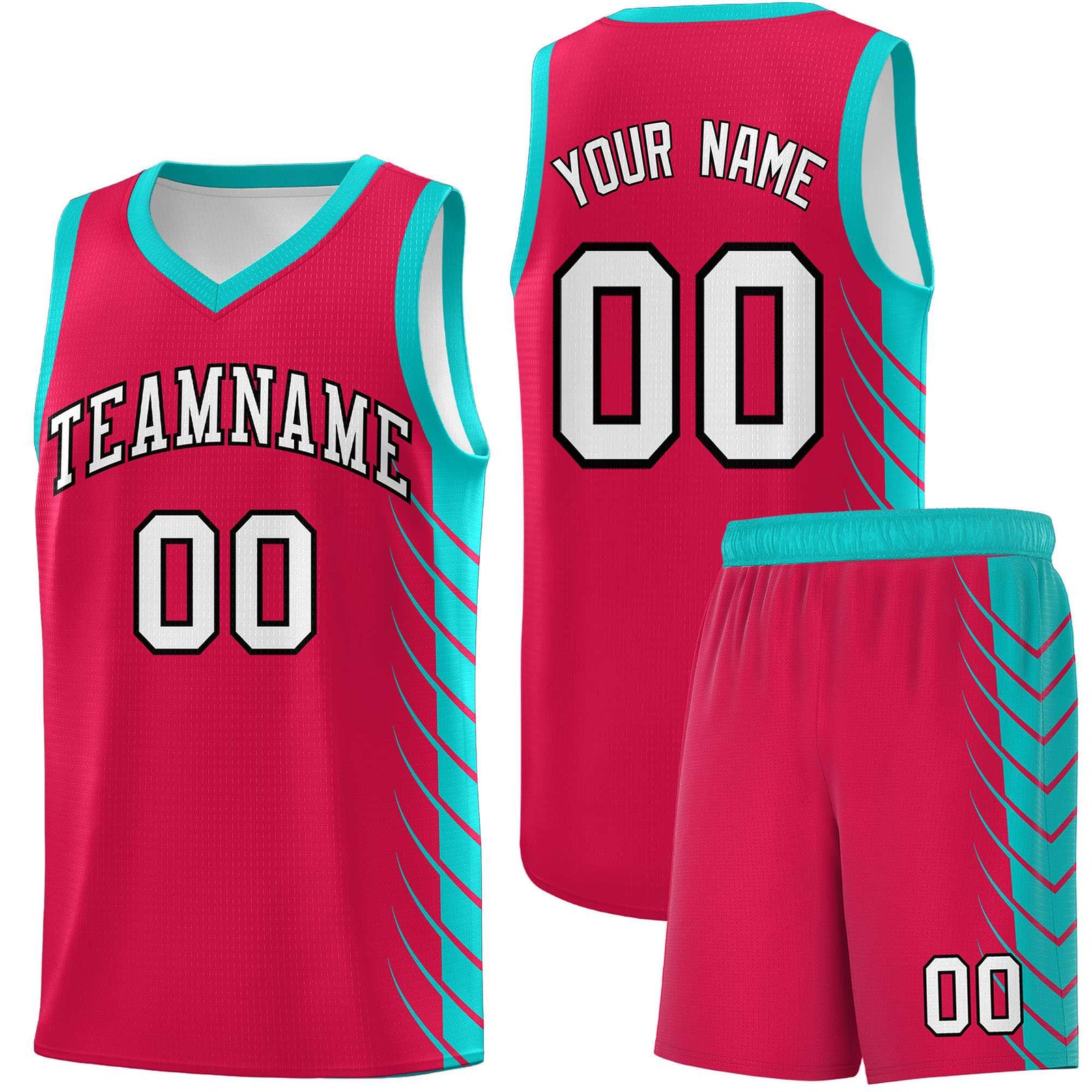 Custom Red Aqua Personalized Side Symmetrical Line Pattern Sports Uniform Basketball Jersey
