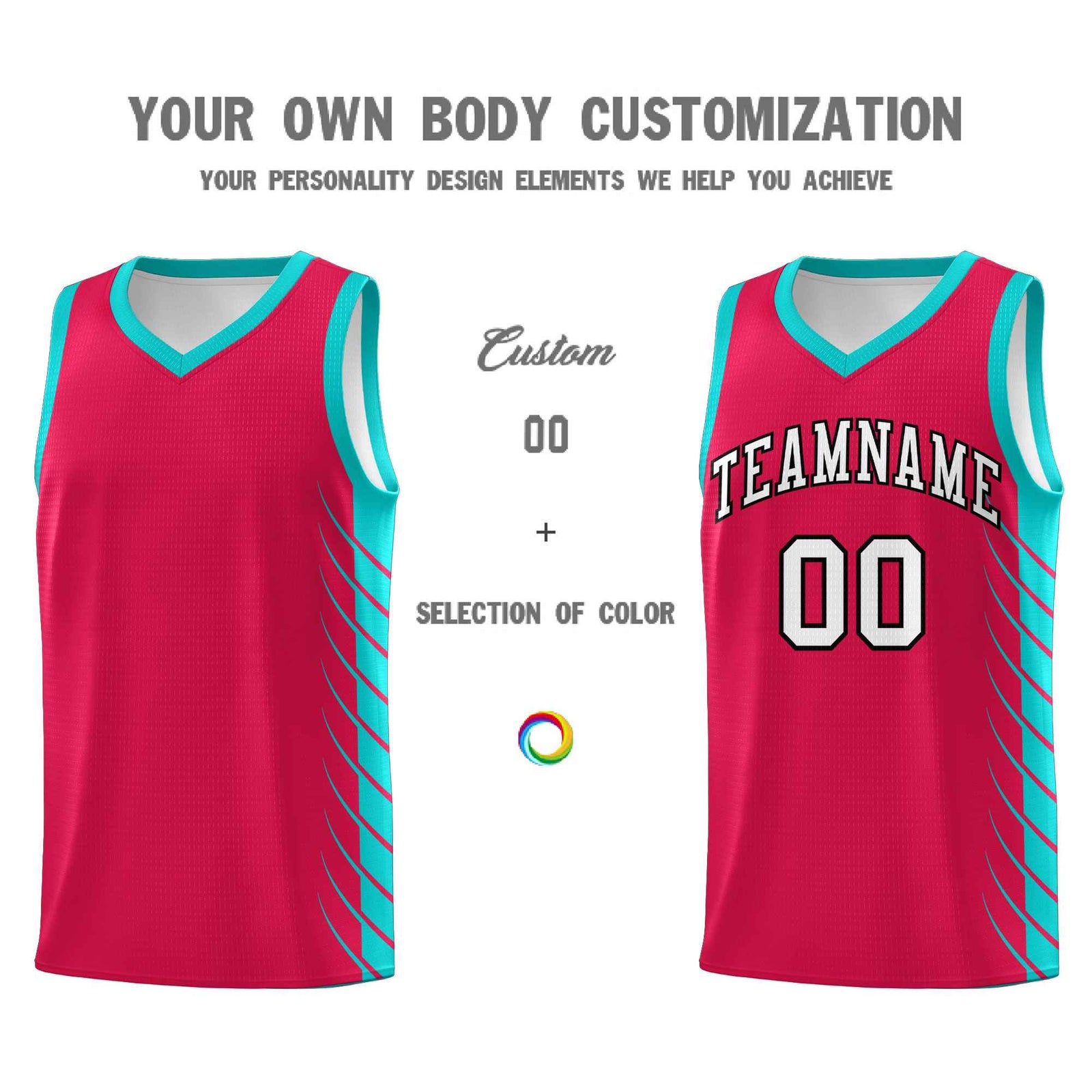 Custom Red Aqua Personalized Side Symmetrical Line Pattern Sports Uniform Basketball Jersey