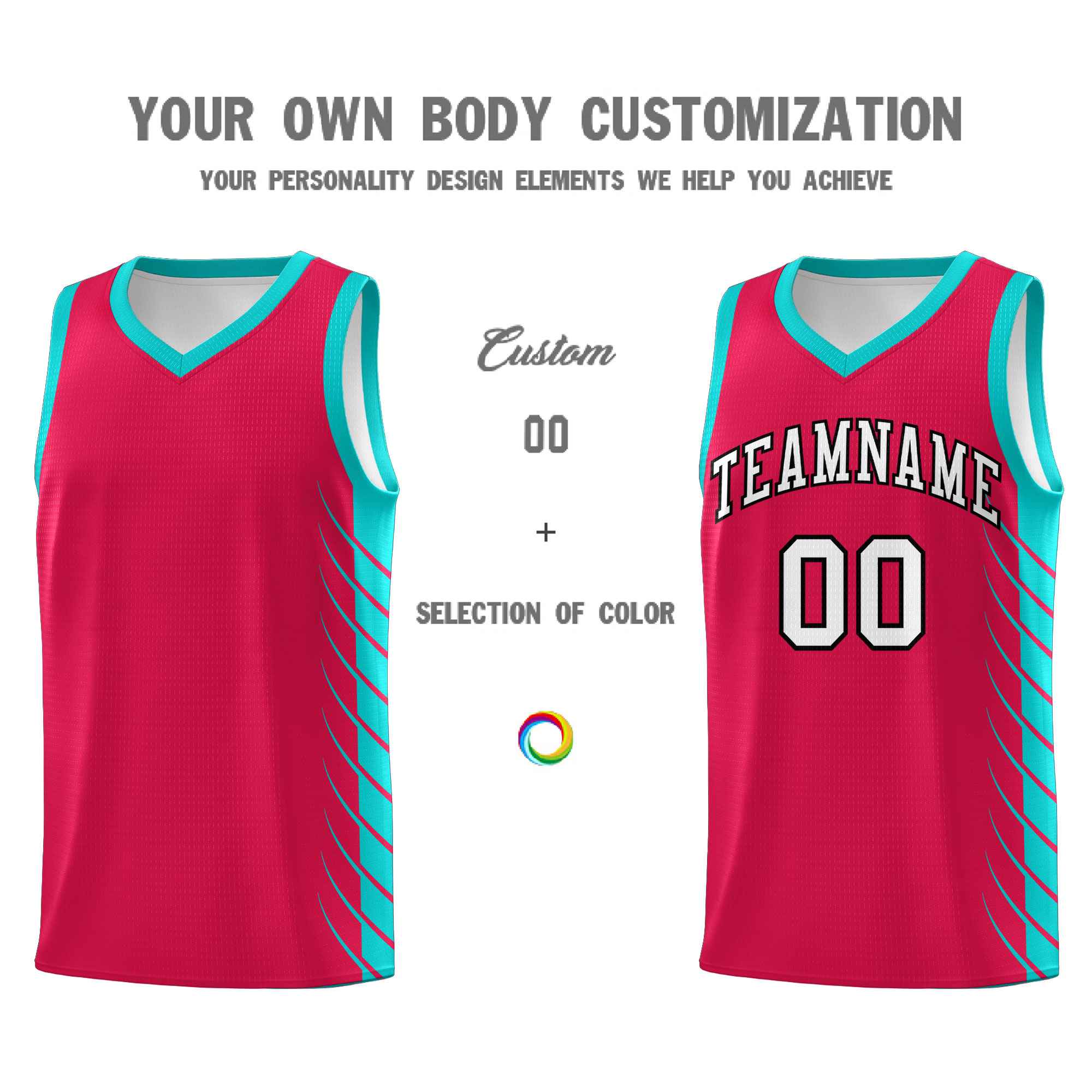 Custom Red Aqua Personalized Side Symmetrical Line Pattern Sports Uniform Basketball Jersey