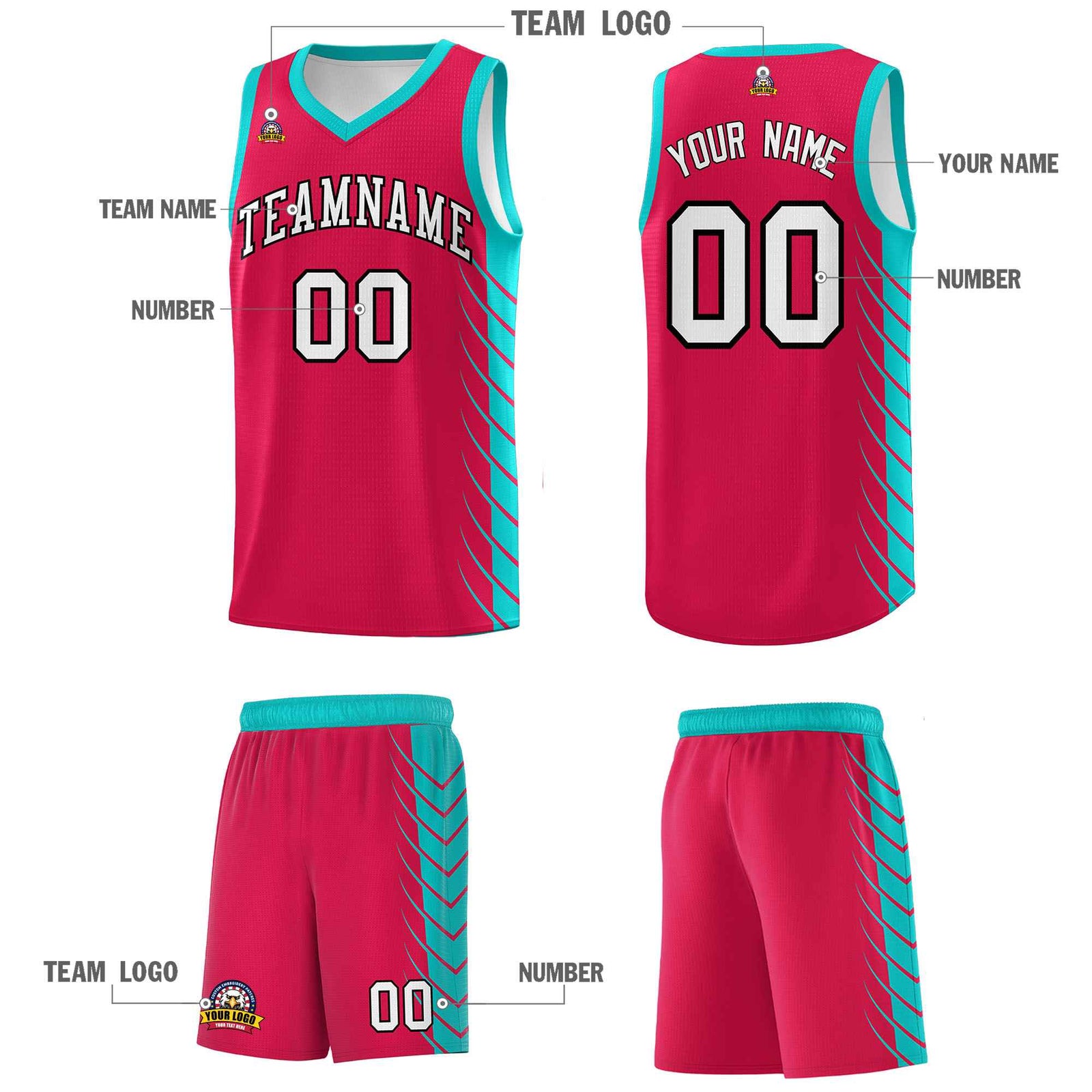 Custom Red Aqua Personalized Side Symmetrical Line Pattern Sports Uniform Basketball Jersey