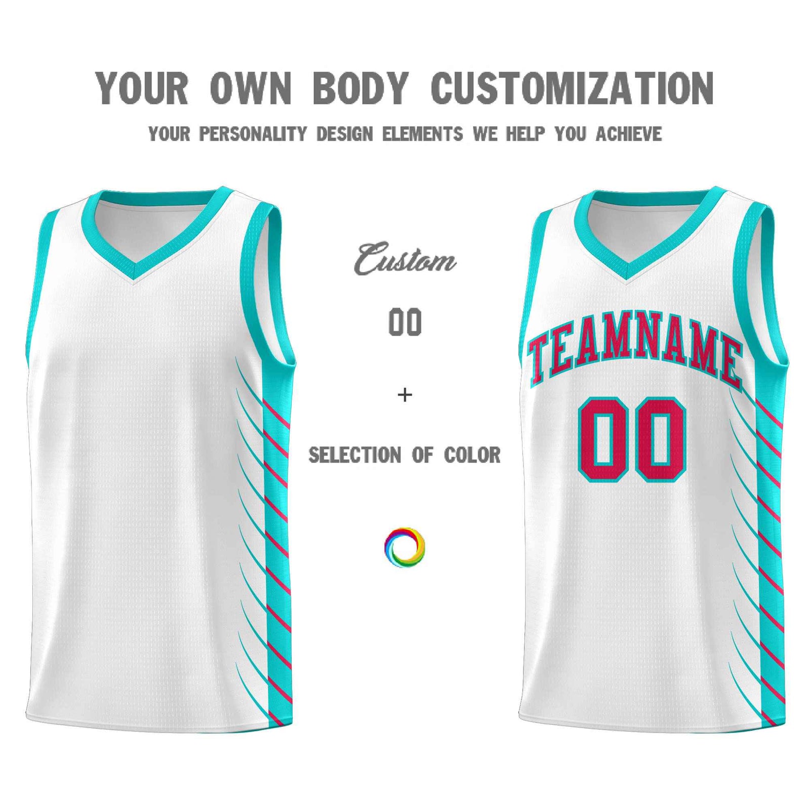 Custom White Aqua Personalized Side Symmetrical Line Pattern Sports Uniform Basketball Jersey