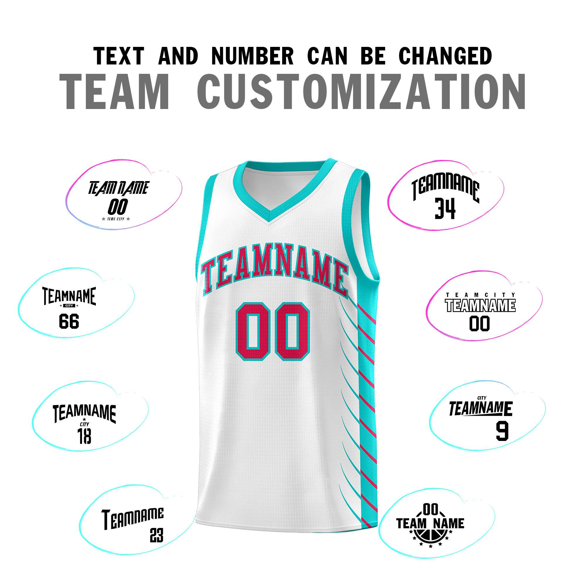 Custom White Aqua Personalized Side Symmetrical Line Pattern Sports Uniform Basketball Jersey