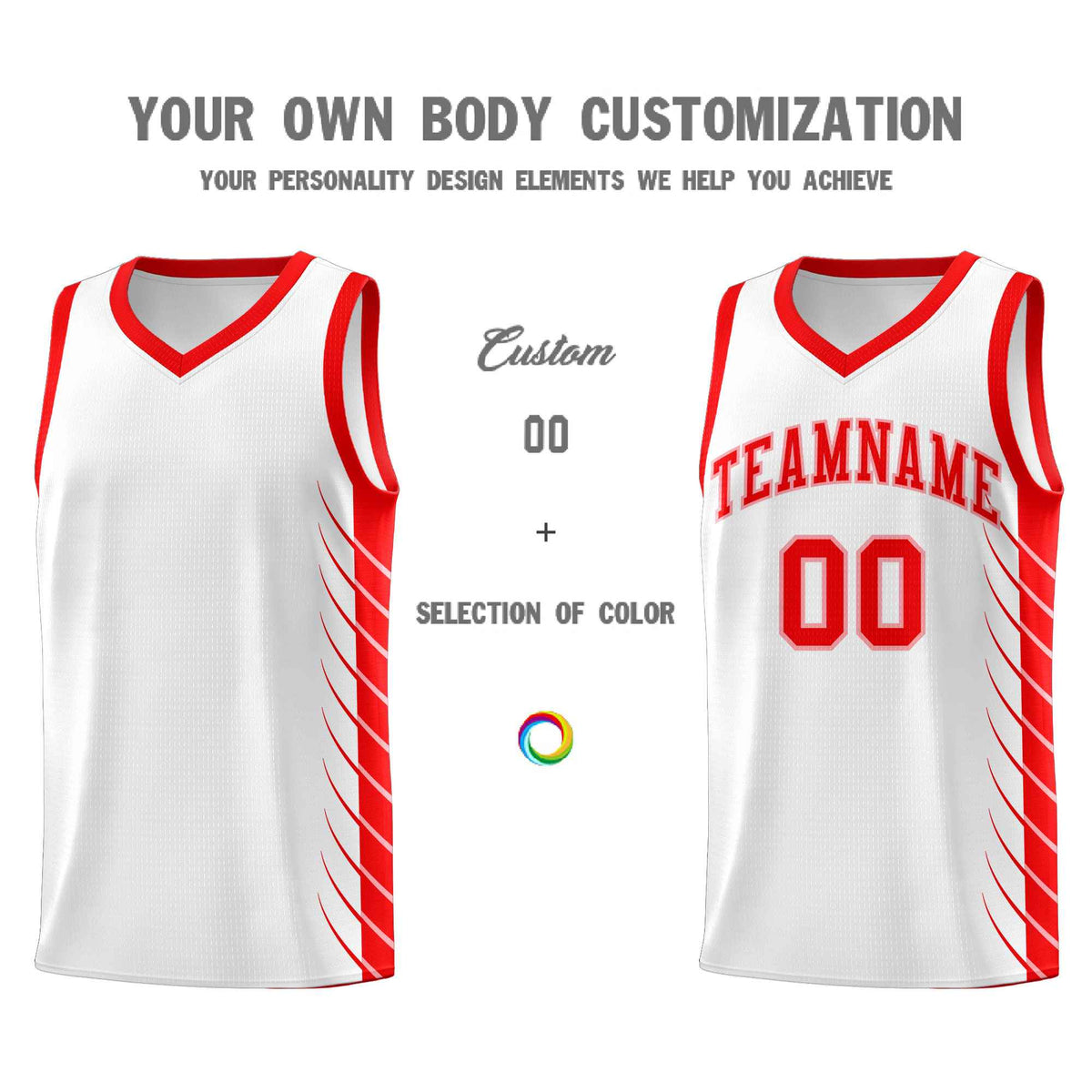 Custom White Light Red Personalized Side Symmetrical Line Pattern Sports Uniform Basketball Jersey