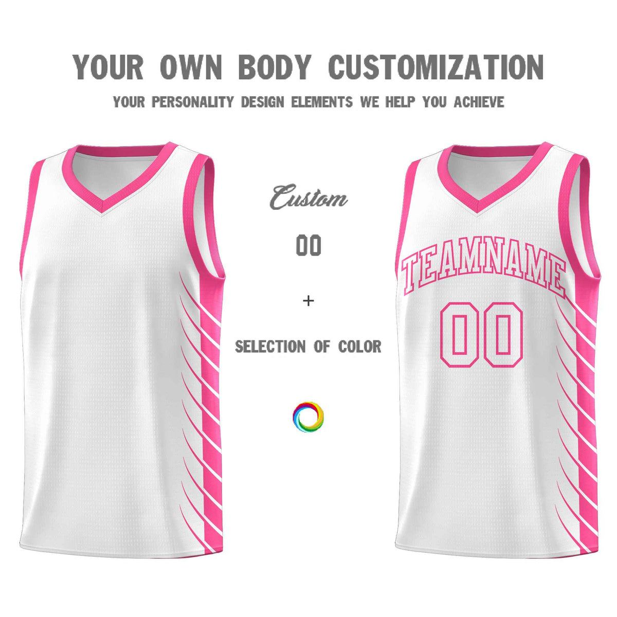 Custom White Pink Personalized Side Symmetrical Line Pattern Sports Uniform Basketball Jersey