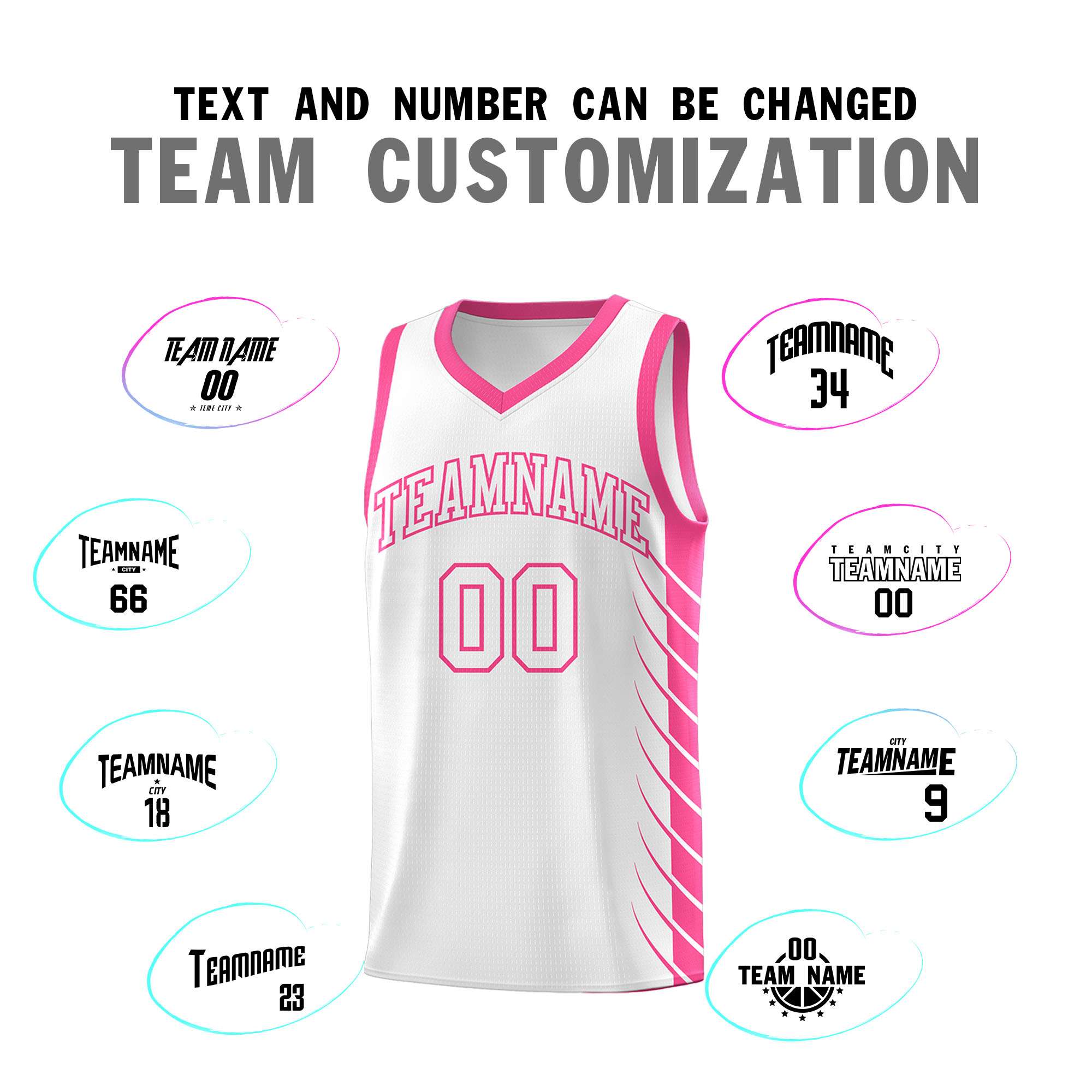 Custom White Pink Personalized Side Symmetrical Line Pattern Sports Uniform Basketball Jersey