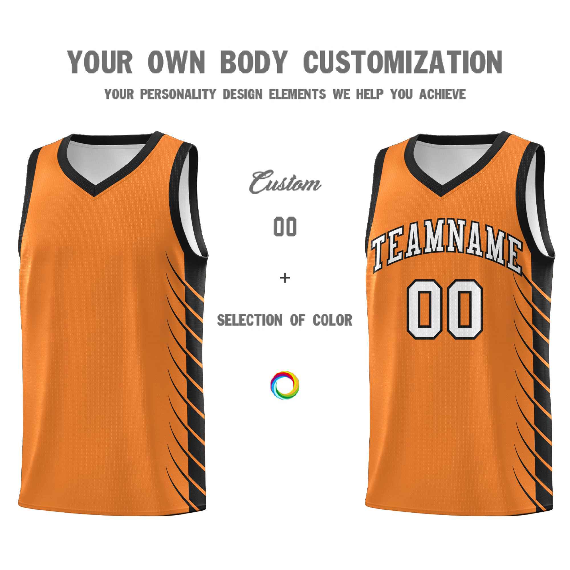Custom Gold Orange Black Personalized Side Symmetrical Line Pattern Sports Uniform Basketball Jersey