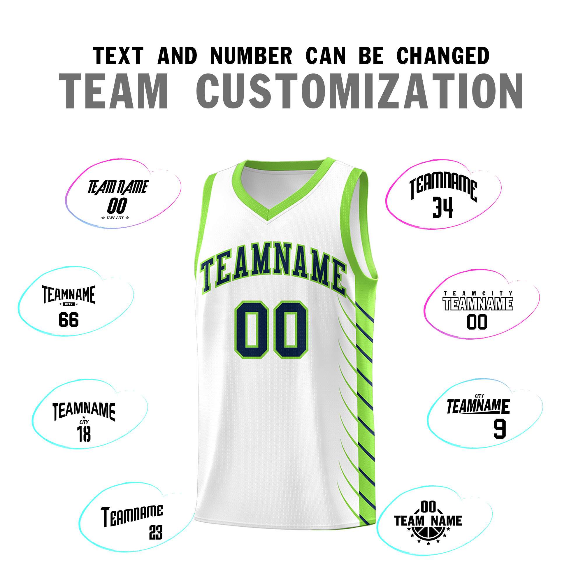Custom White Fluorescent Green Personalized Side Symmetrical Line Pattern Sports Uniform Basketball Jersey