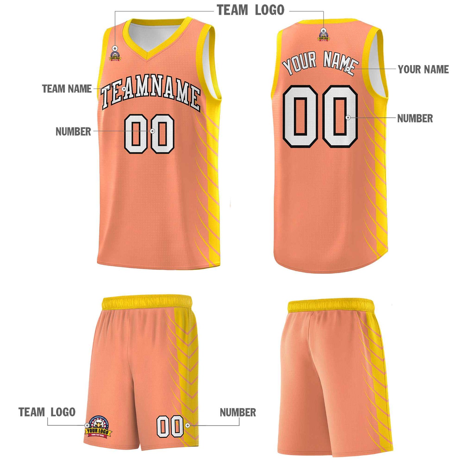 Custom Light Orange Gold Personalized Side Symmetrical Line Pattern Sports Uniform Basketball Jersey