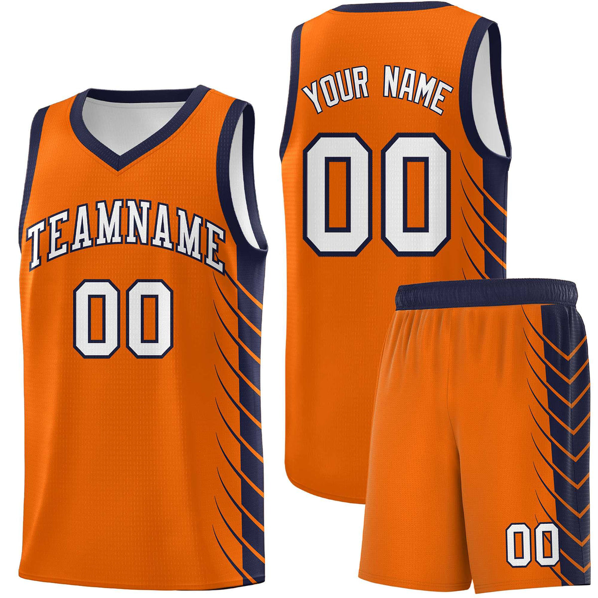 Custom Orange Navy Personalized Side Symmetrical Line Pattern Sports Uniform Basketball Jersey