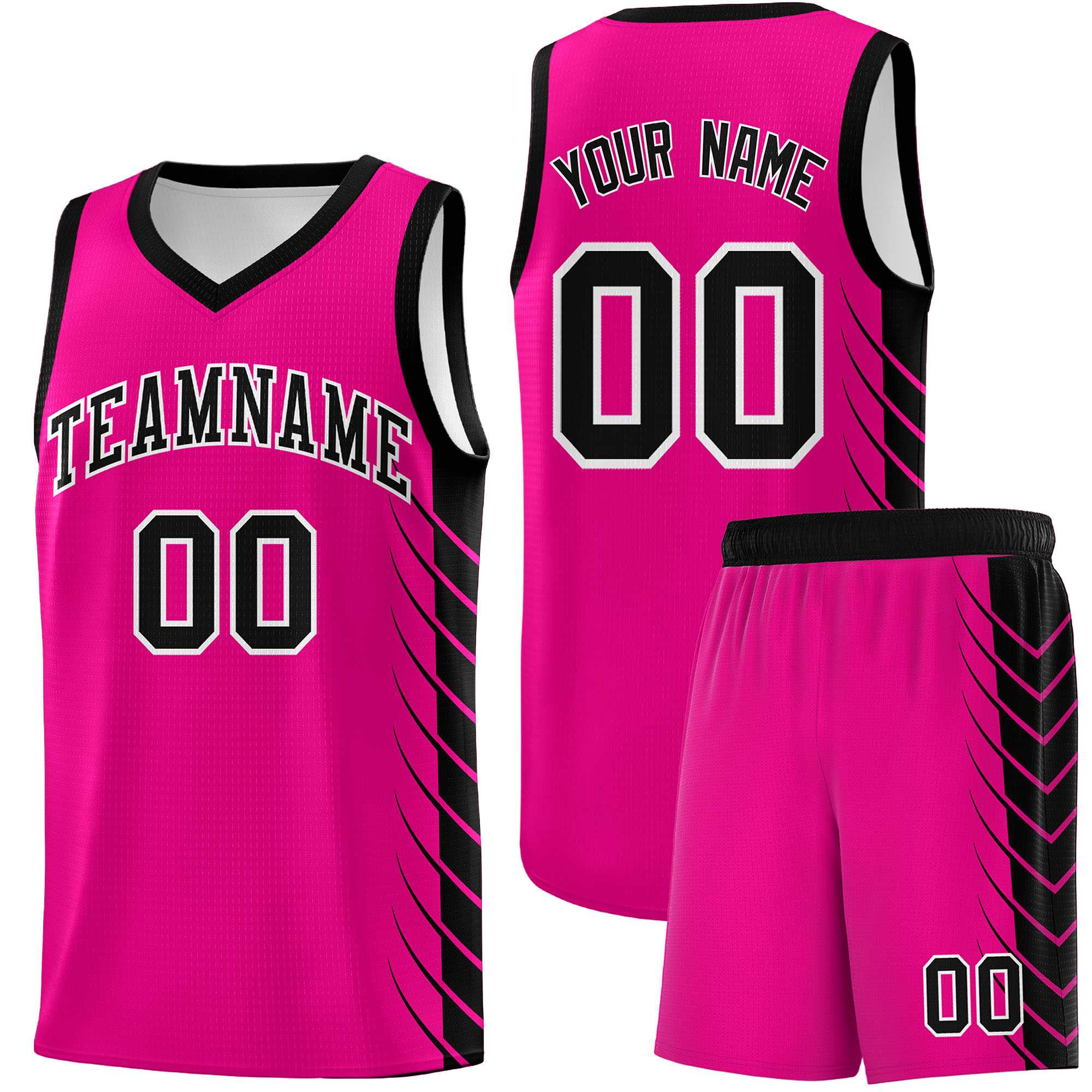 Custom Pink Black Personalized Side Symmetrical Line Pattern Sports Uniform Basketball Jersey