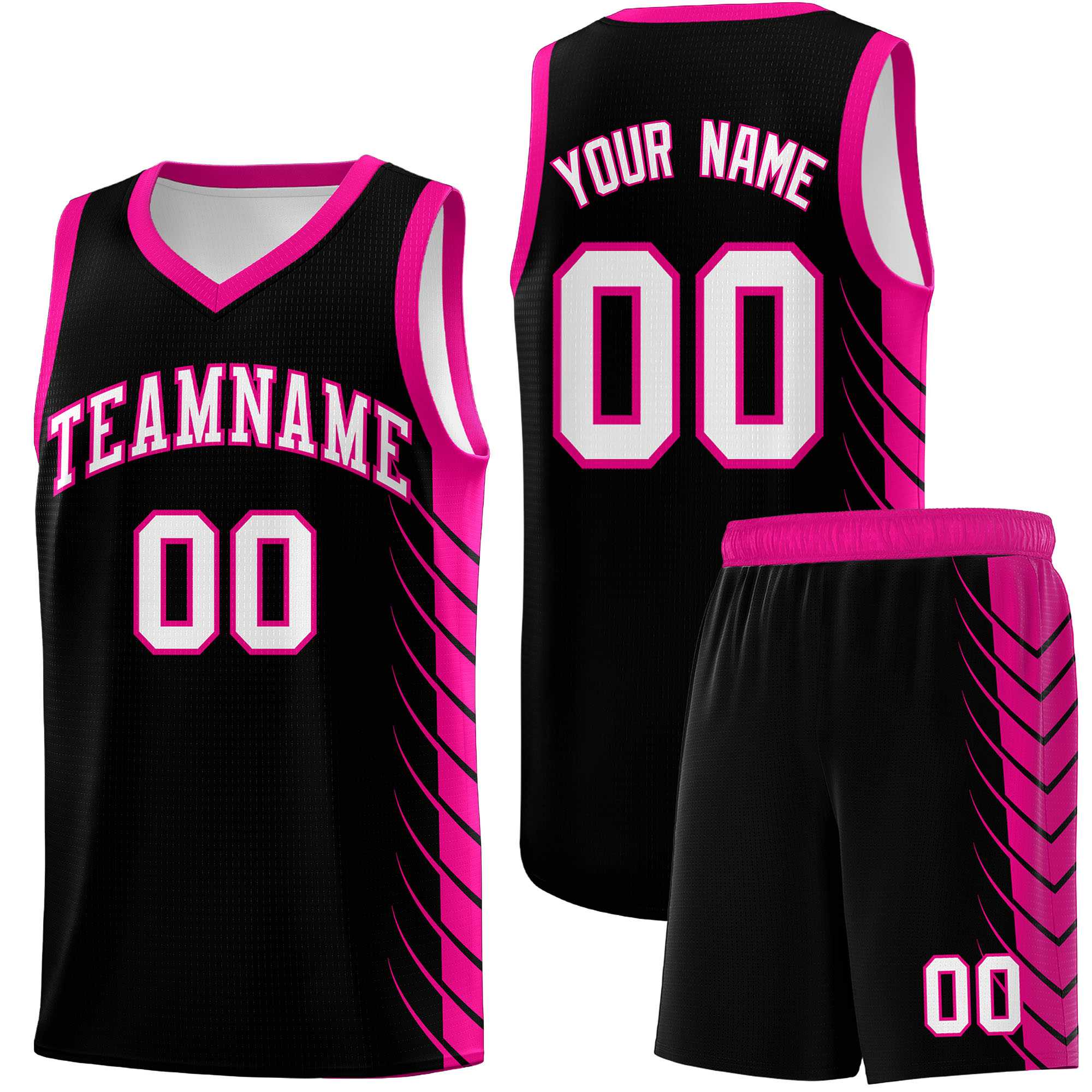 Custom Black Pink Personalized Side Symmetrical Line Pattern Sports Uniform Basketball Jersey