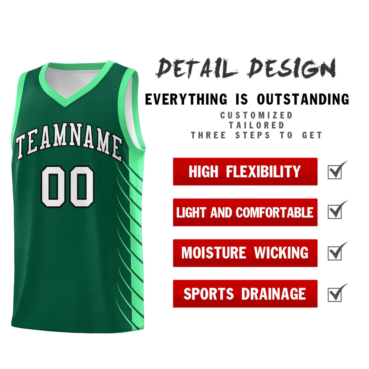 Custom Kelly Green Green Personalized Side Symmetrical Line Pattern Sports Uniform Basketball Jersey