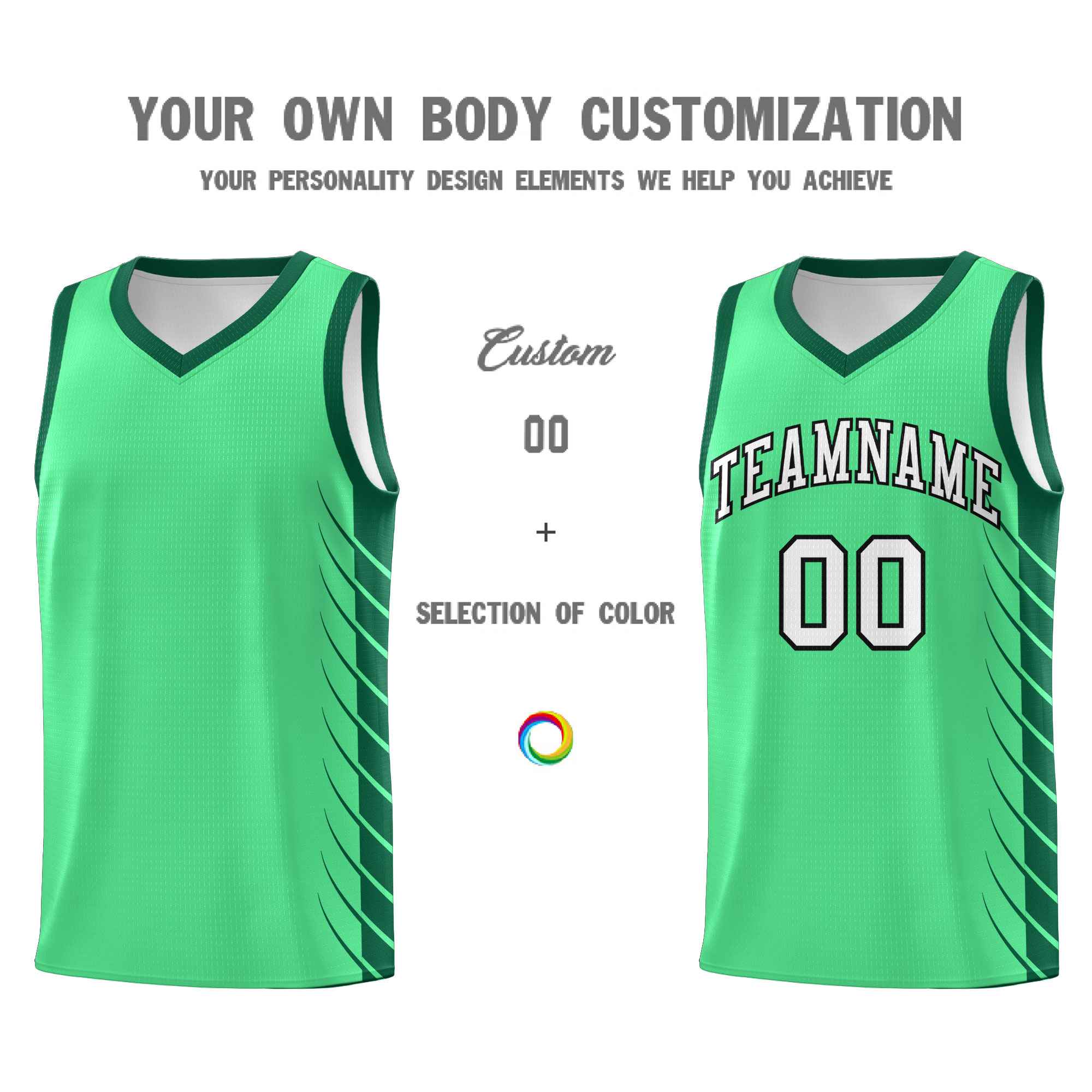 Custom Green Kelly Green Personalized Side Symmetrical Line Pattern Sports Uniform Basketball Jersey