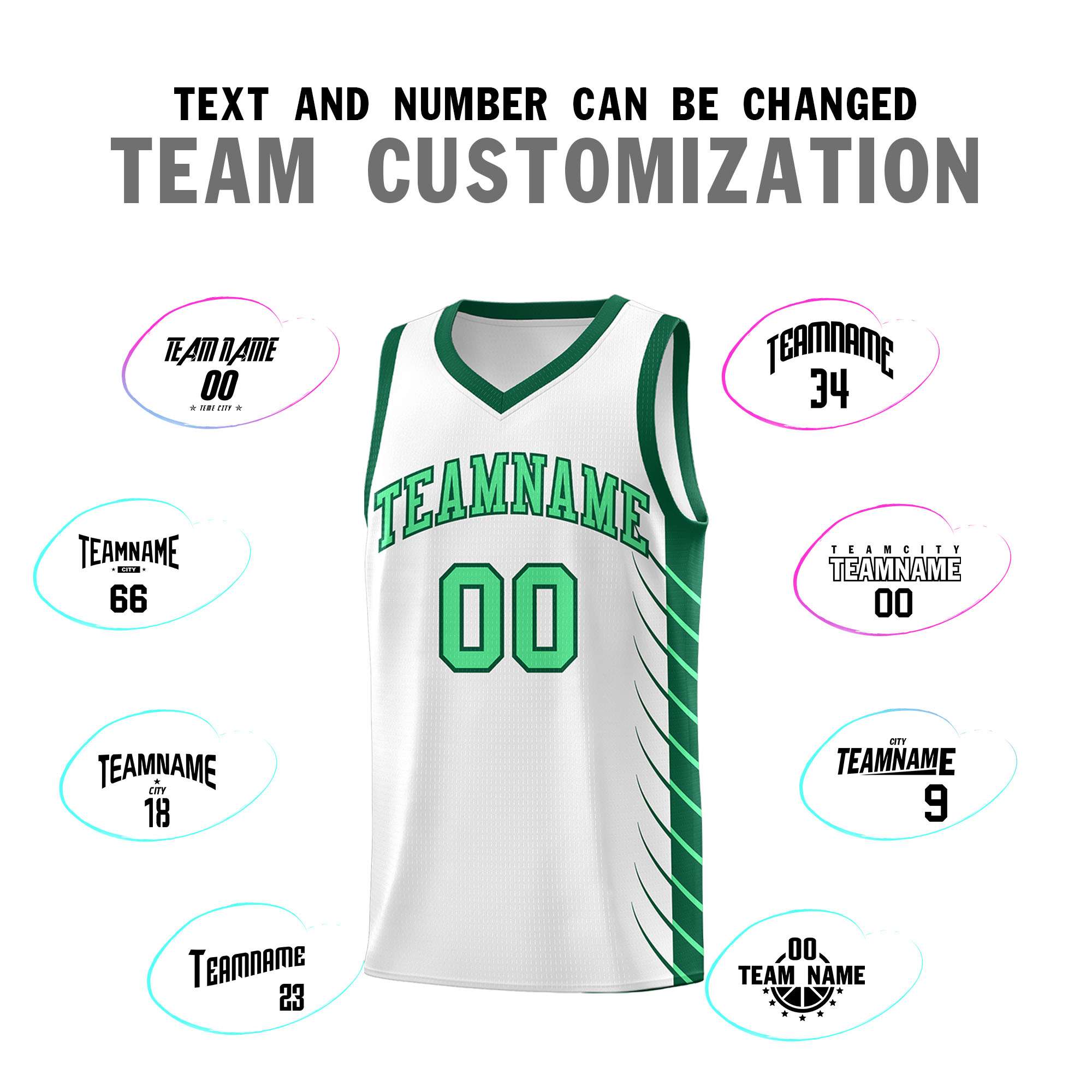 Custom White Kelly Green Personalized Side Symmetrical Line Pattern Sports Uniform Basketball Jersey