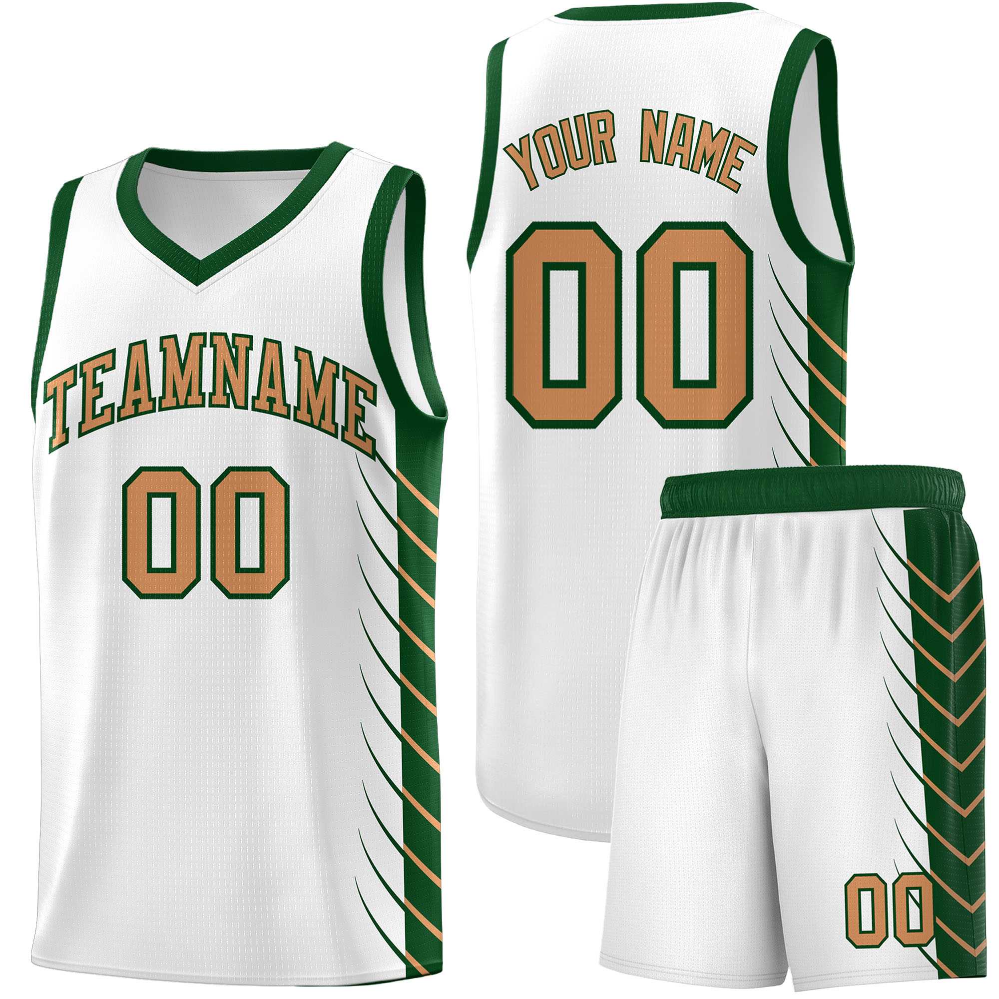 Custom White Green Personalized Side Symmetrical Line Pattern Sports Uniform Basketball Jersey