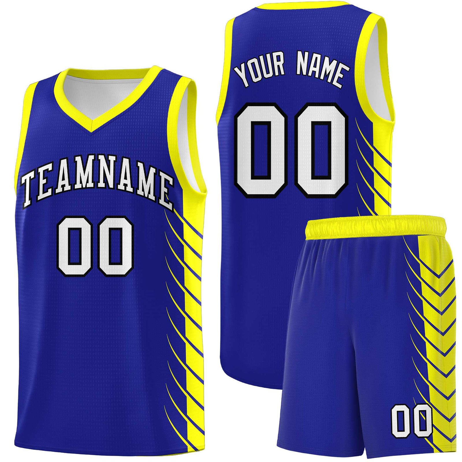 Custom Royal Fluorescent Yellow Personalized Side Symmetrical Line Pattern Sports Uniform Basketball Jersey