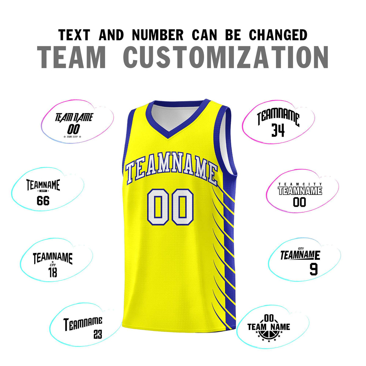 Custom Fluorescent Yellow Royal Personalized Side Symmetrical Line Pattern Sports Uniform Basketball Jersey