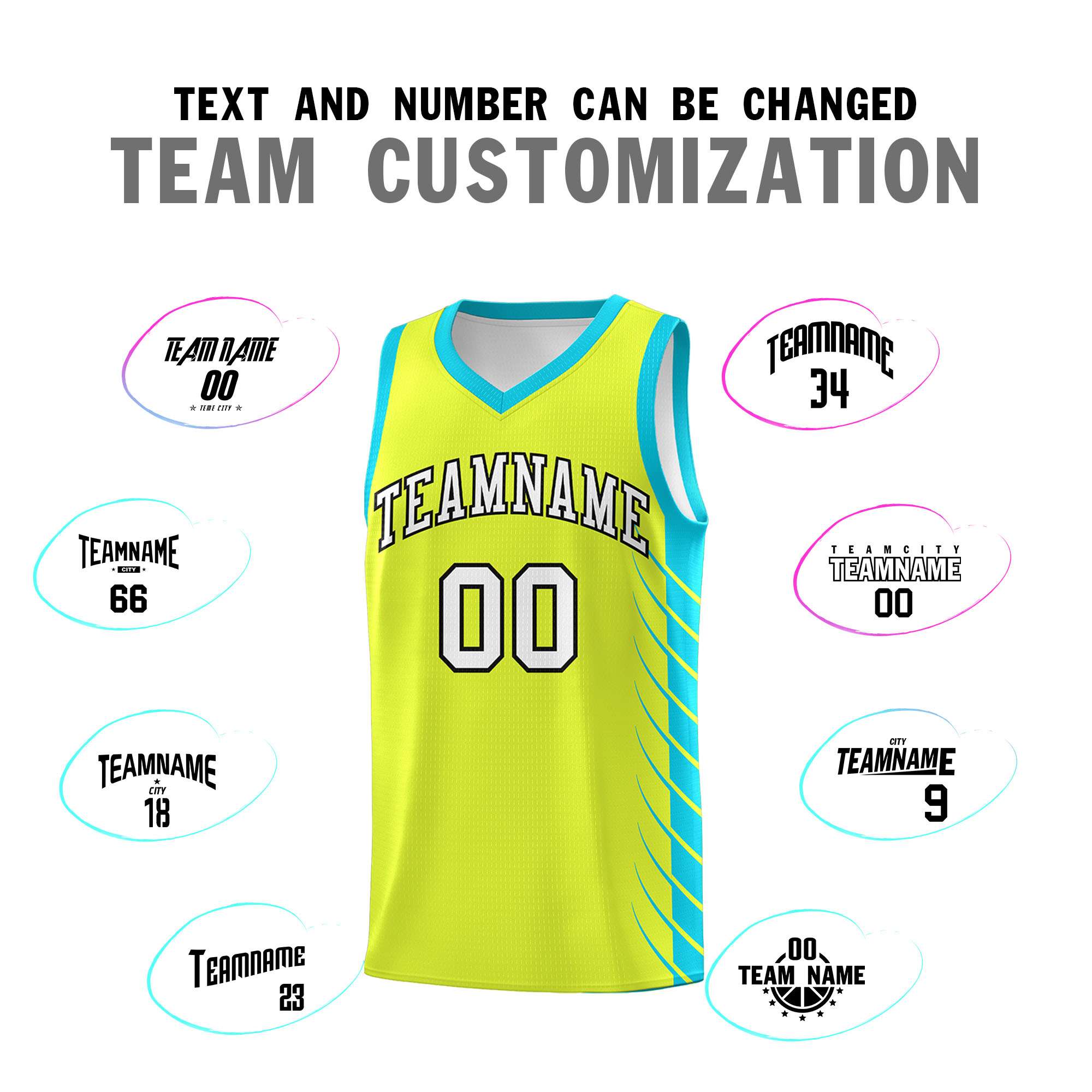 Custom Fluorescent Green Sky Blue Personalized Side Symmetrical Line Pattern Sports Uniform Basketball Jersey