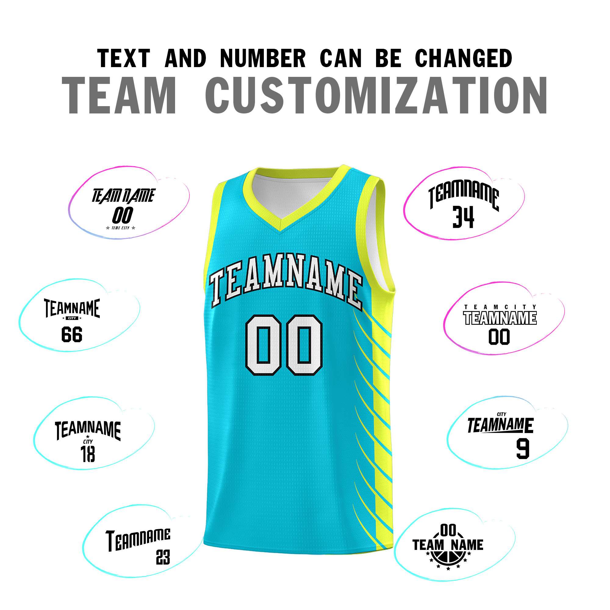 Custom Sky Blue Fluorescent Green Personalized Side Symmetrical Line Pattern Sports Uniform Basketball Jersey