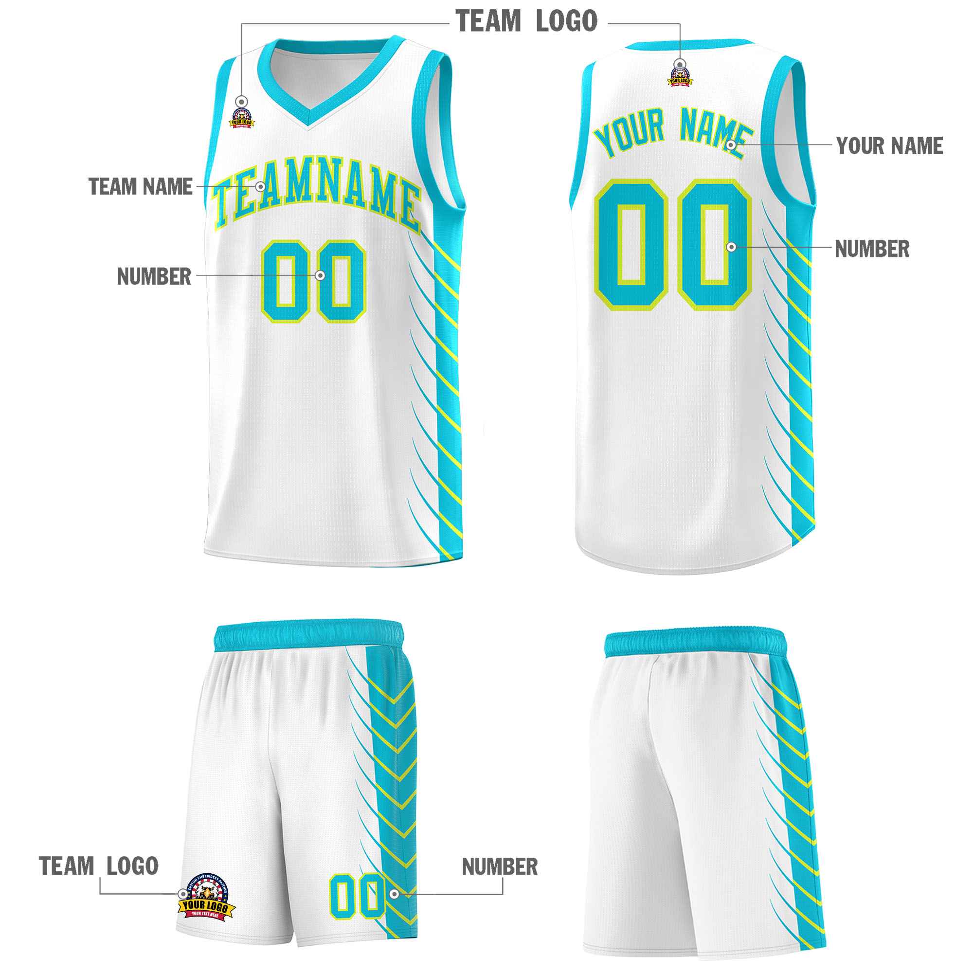Custom White Sky Blue Personalized Side Symmetrical Line Pattern Sports Uniform Basketball Jersey