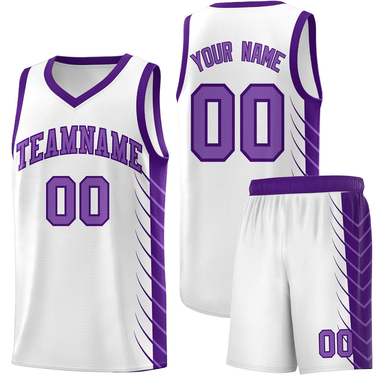 Custom White Purple Personalized Side Symmetrical Line Pattern Sports Uniform Basketball Jersey