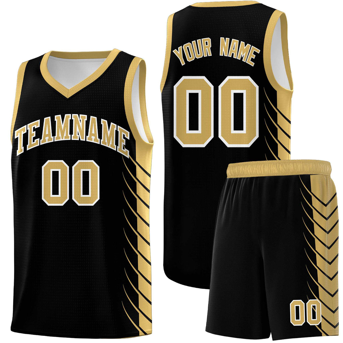 Custom Black Old Gold Personalized Side Symmetrical Line Pattern Sports Uniform Basketball Jersey