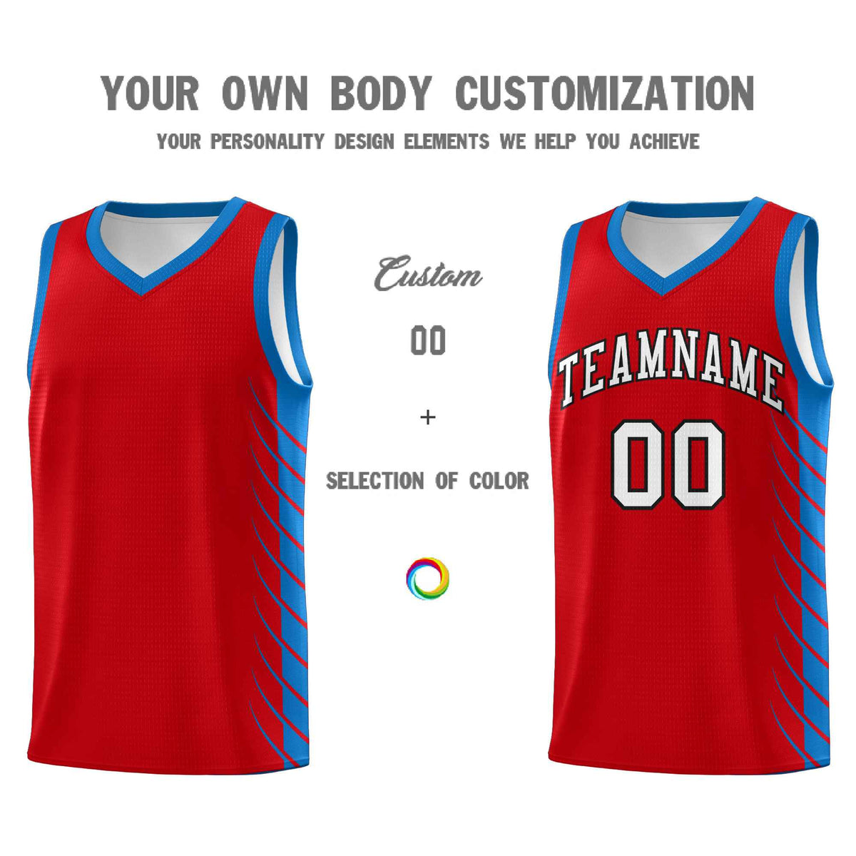 Custom Red Royal Personalized Side Symmetrical Line Pattern Sports Uniform Basketball Jersey