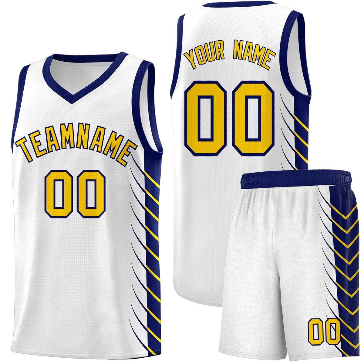 Custom White Navy Personalized Side Symmetrical Line Pattern Sports Uniform Basketball Jersey