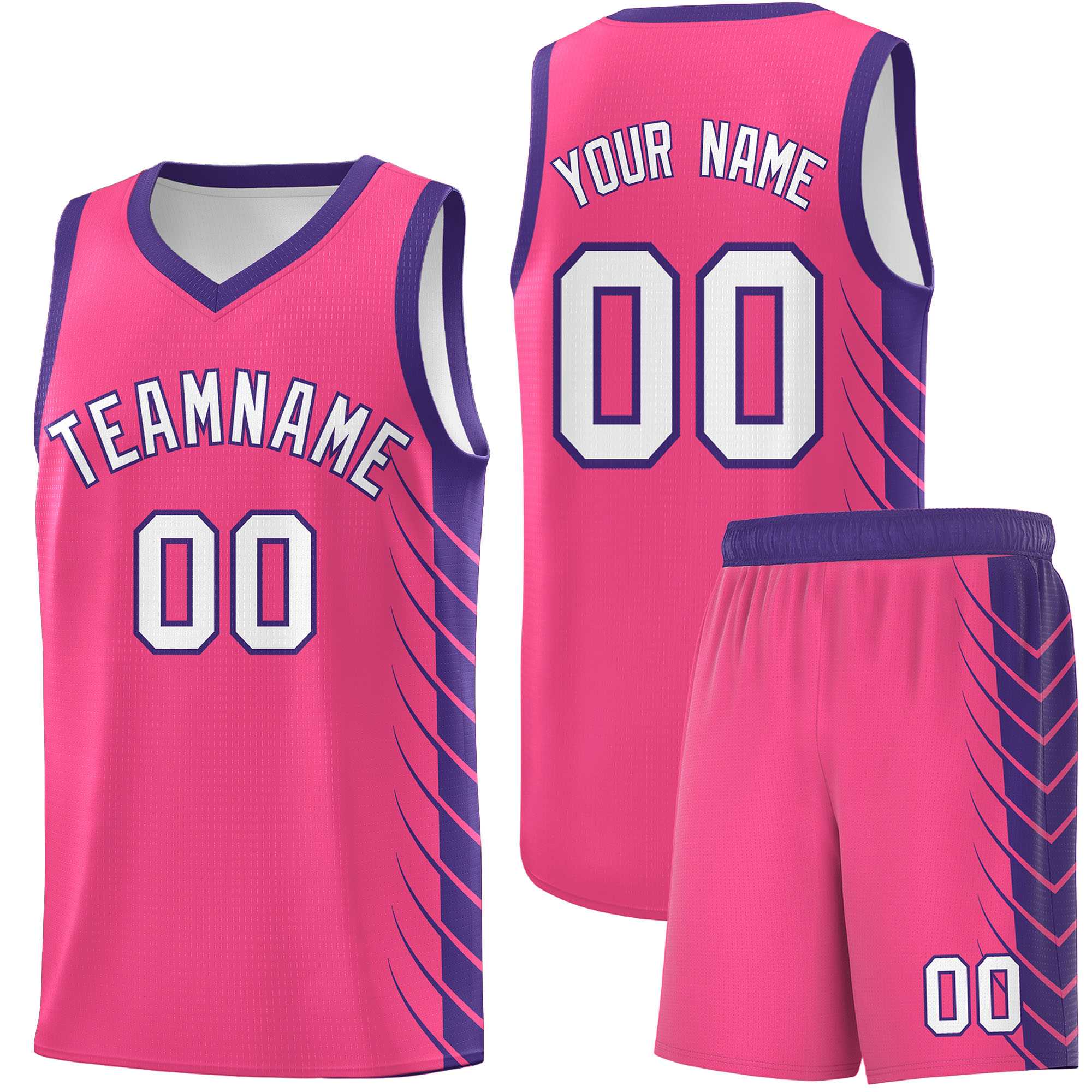 Custom Pink Purple Personalized Side Symmetrical Line Pattern Sports Uniform Basketball Jersey