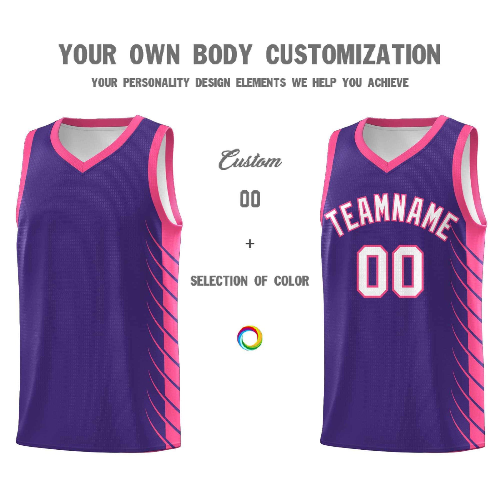 Custom Purple Pink Personalized Side Symmetrical Line Pattern Sports Uniform Basketball Jersey