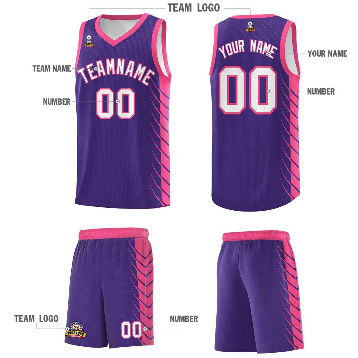 Custom Purple Pink Personalized Side Symmetrical Line Pattern Sports Uniform Basketball Jersey