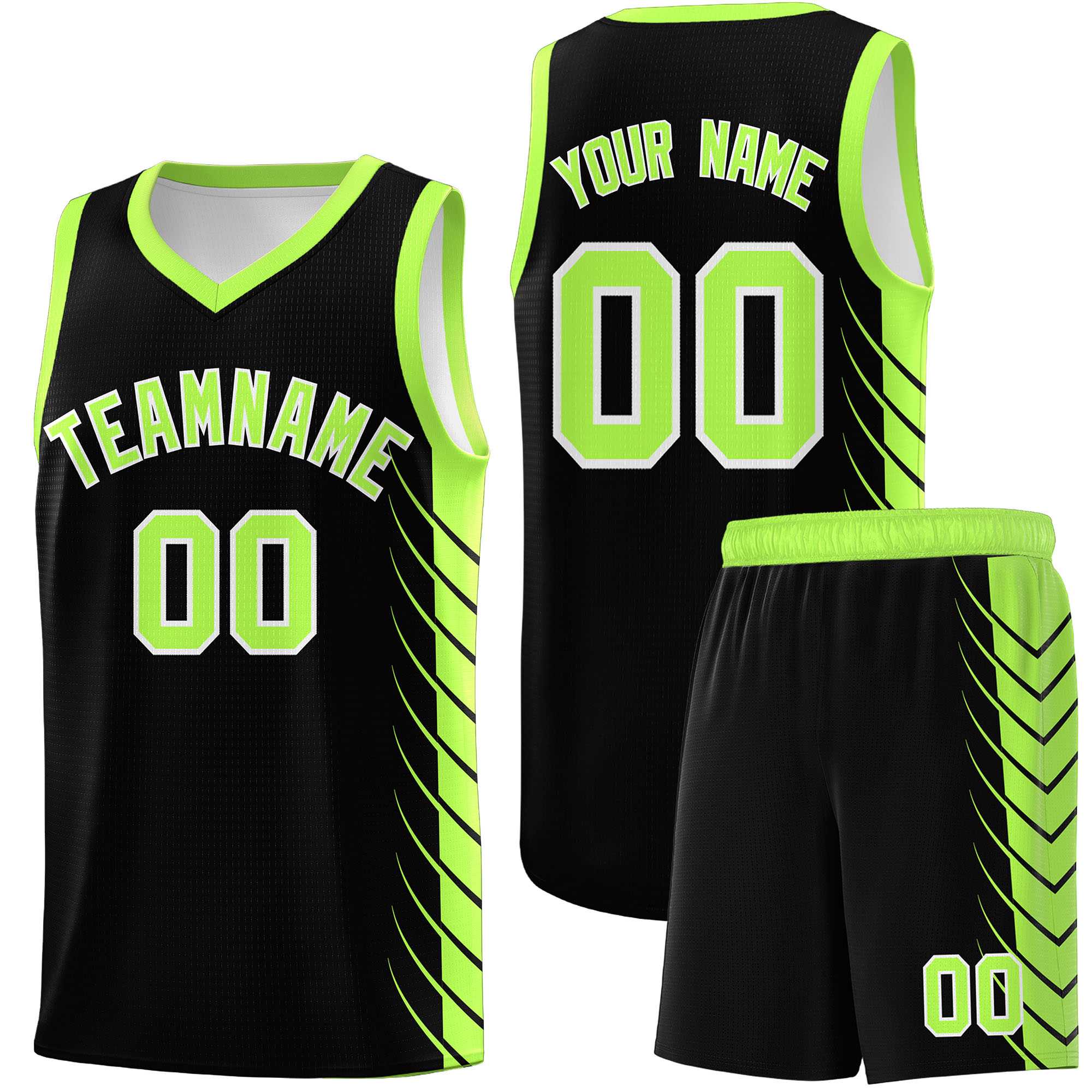 Custom Black Fluorescent Green Personalized Side Symmetrical Line Pattern Sports Uniform Basketball Jersey