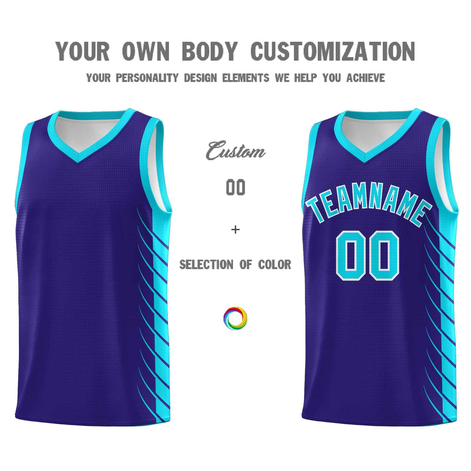 Custom Royal Sky Blue Personalized Side Symmetrical Line Pattern Sports Uniform Basketball Jersey