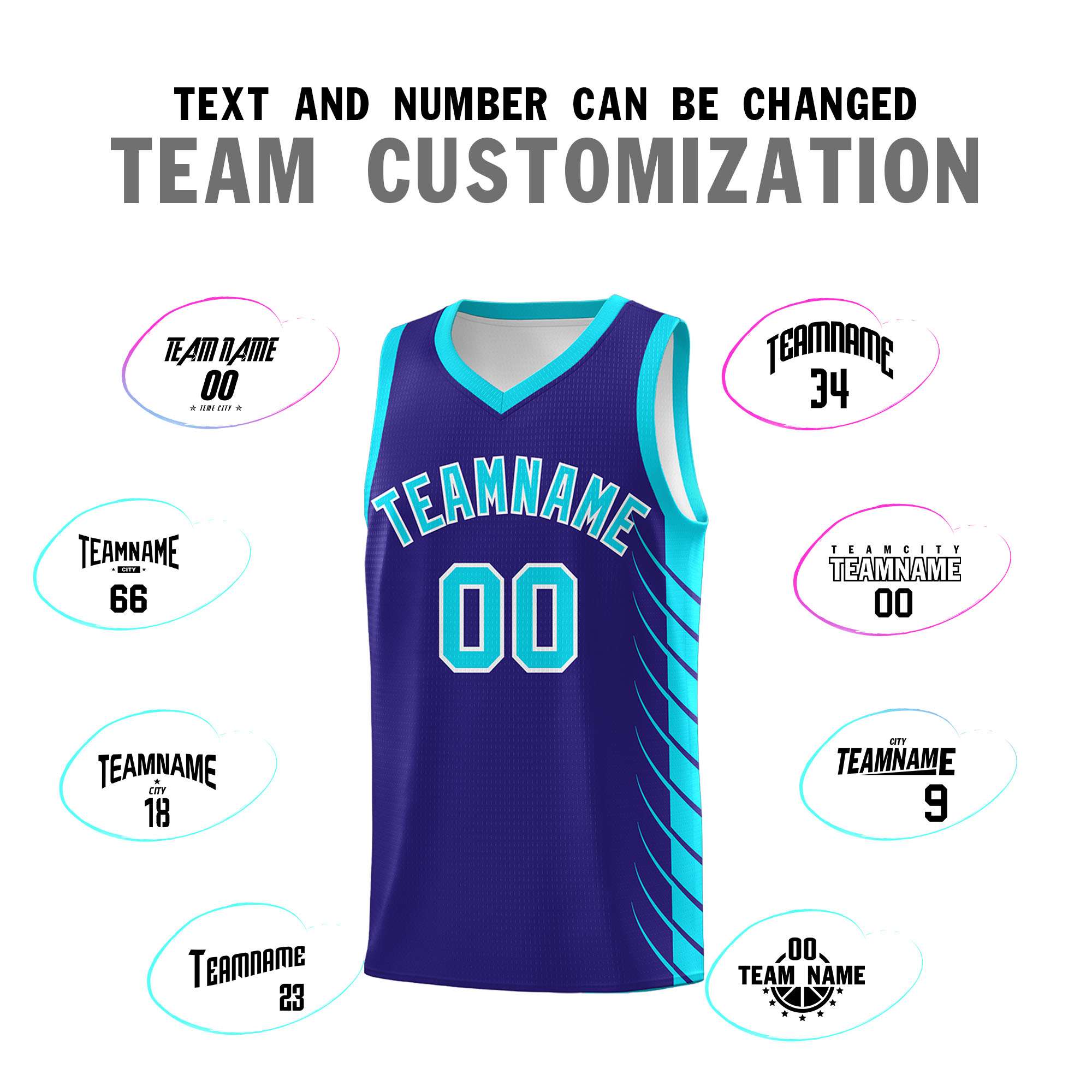 Custom Royal Sky Blue Personalized Side Symmetrical Line Pattern Sports Uniform Basketball Jersey