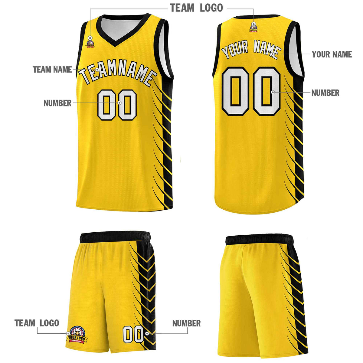 Custom Gold Black Personalized Side Symmetrical Line Pattern Sports Uniform Basketball Jersey