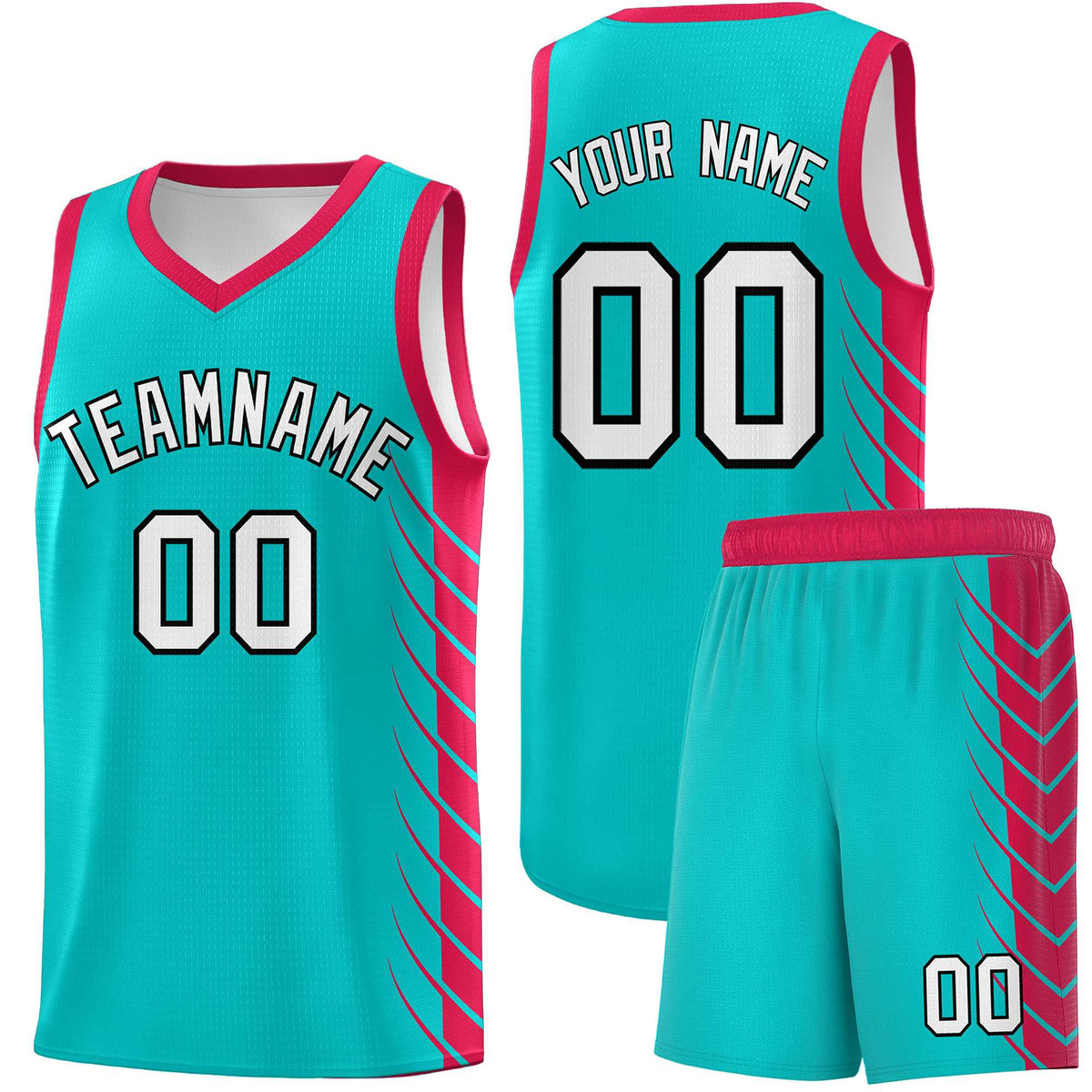 Custom Aqua Red Personalized Side Symmetrical Line Pattern Sports Uniform Basketball Jersey