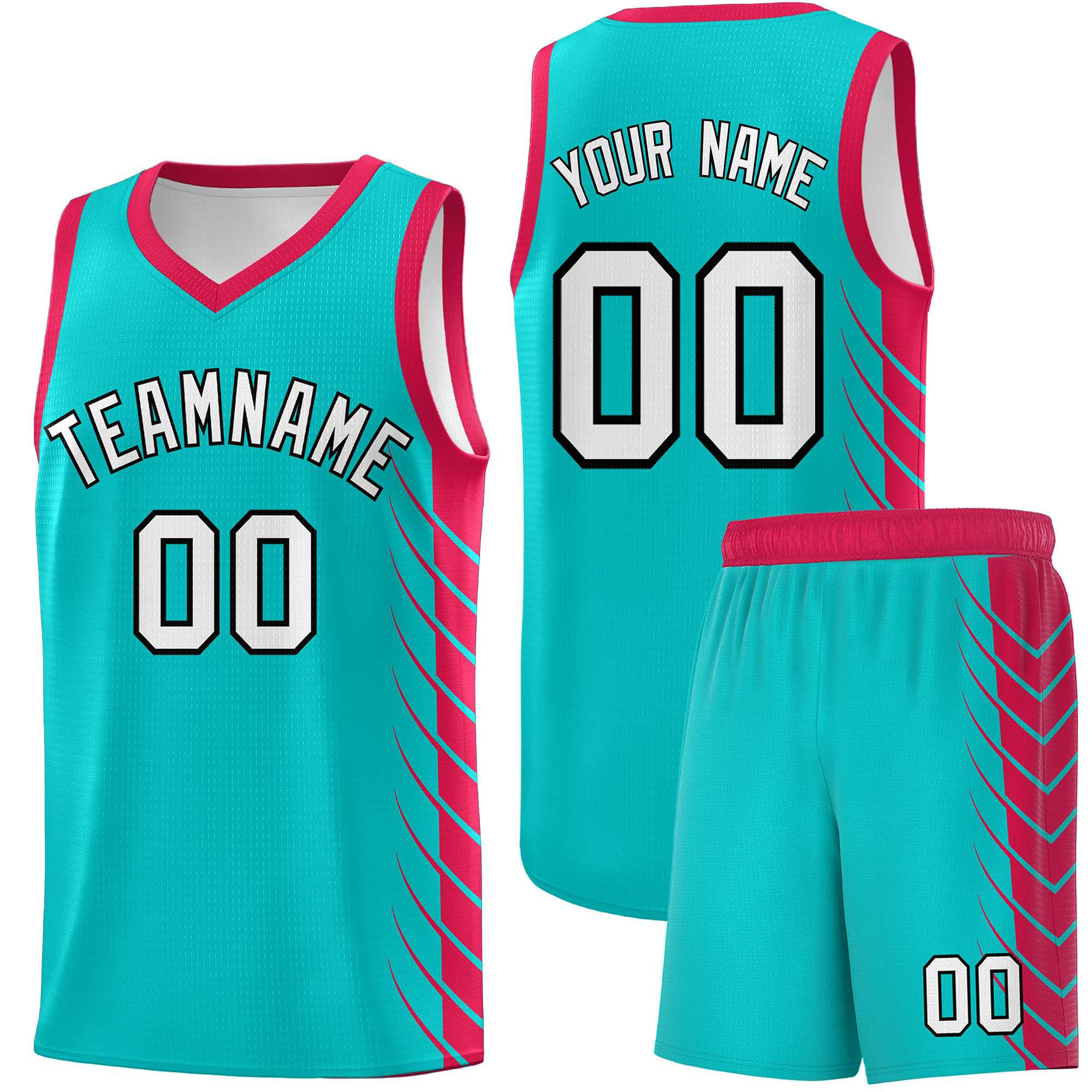 Custom Aqua Red Personalized Side Symmetrical Line Pattern Sports Uniform Basketball Jersey