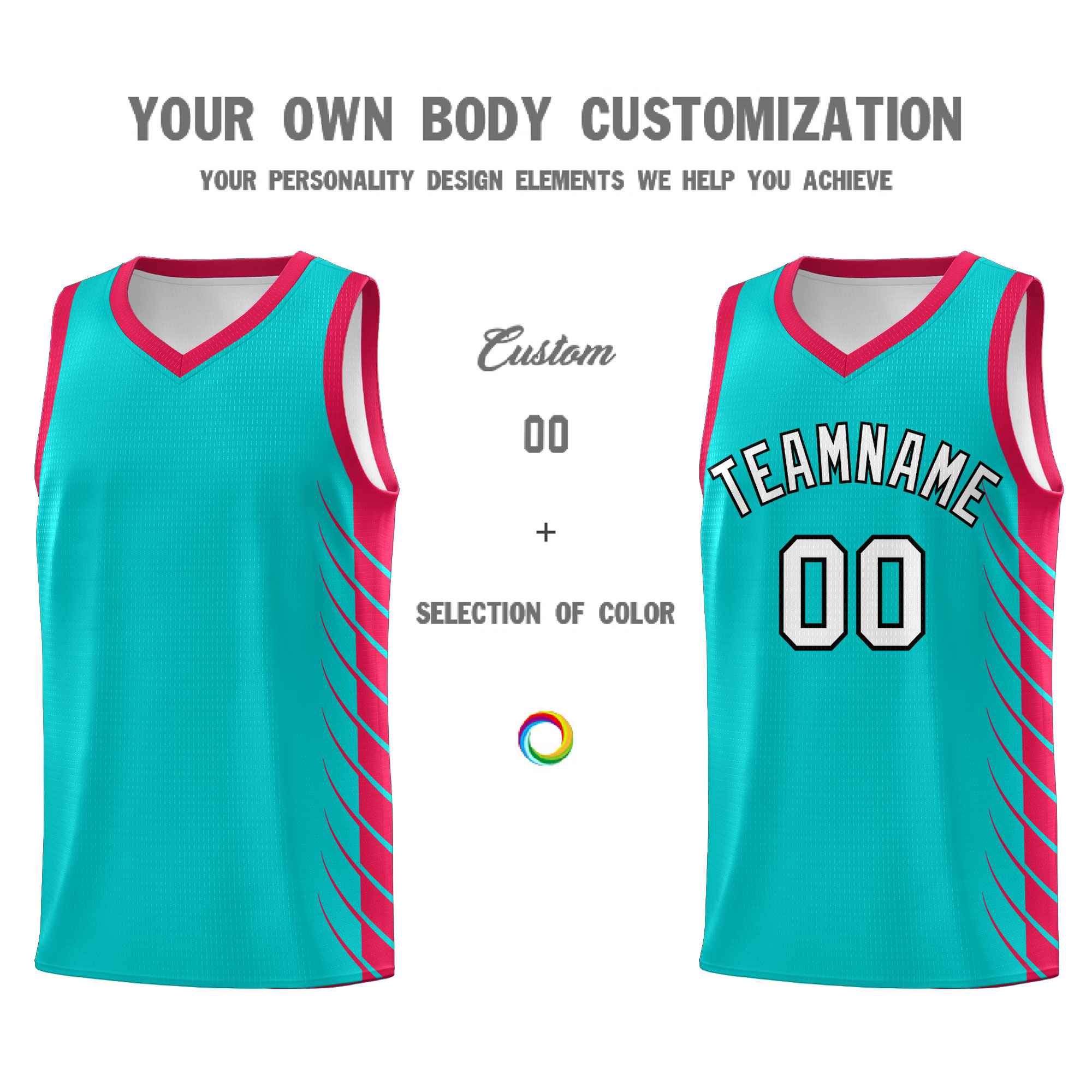 Custom Aqua Red Personalized Side Symmetrical Line Pattern Sports Uniform Basketball Jersey