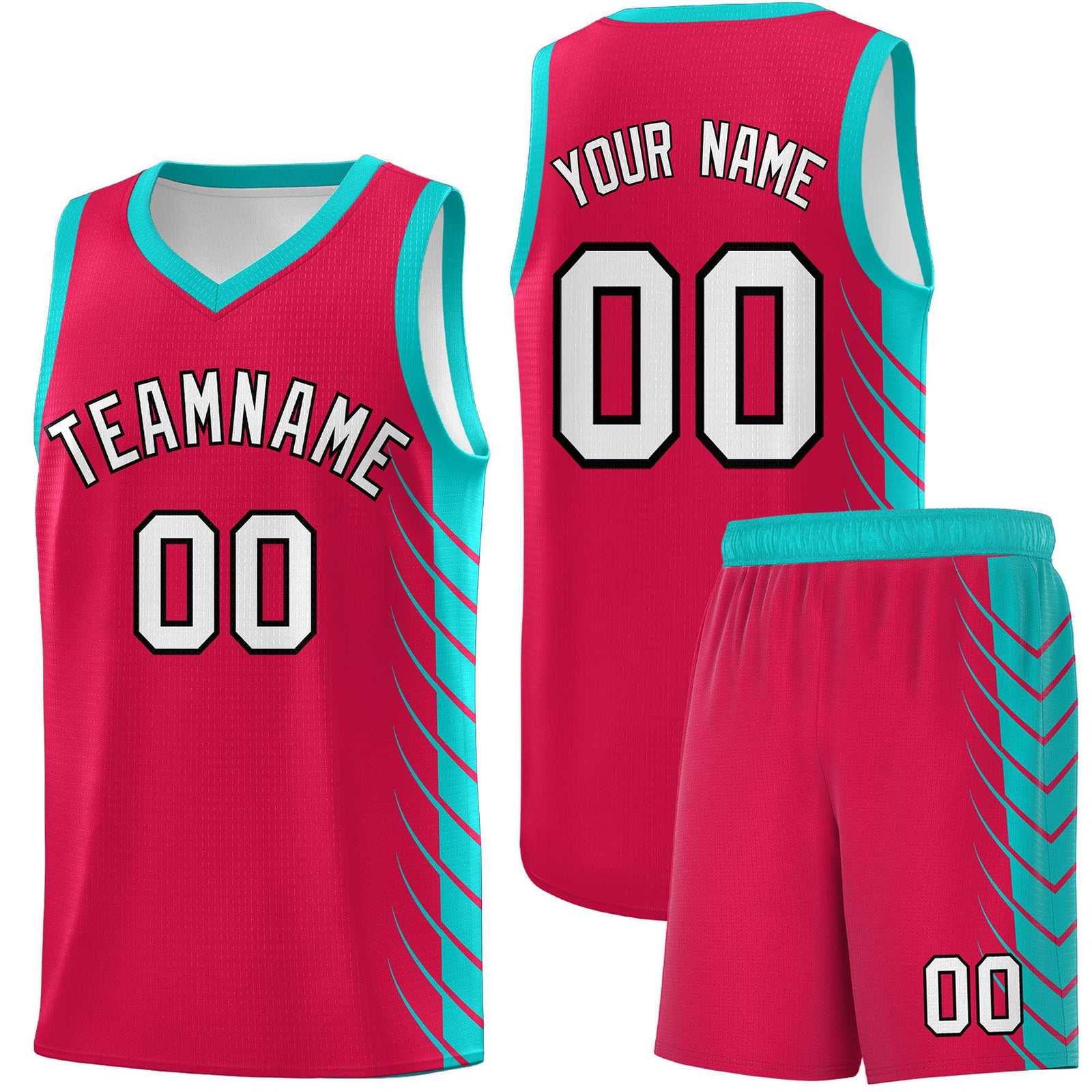 Custom Red Aqua Personalized Side Symmetrical Line Pattern Sports Uniform Basketball Jersey
