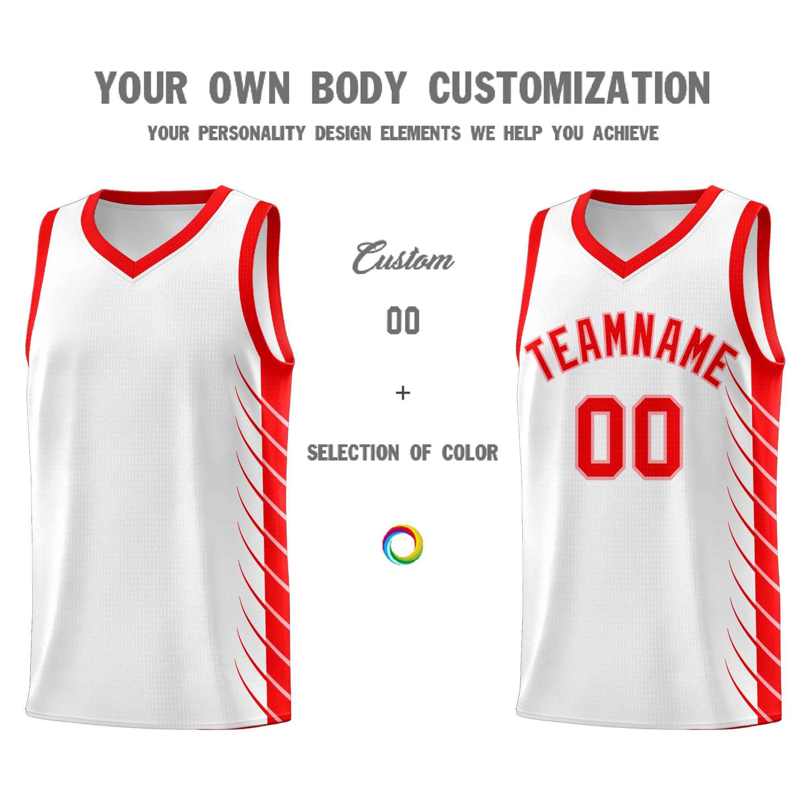 Custom White Light Red Personalized Side Symmetrical Line Pattern Sports Uniform Basketball Jersey