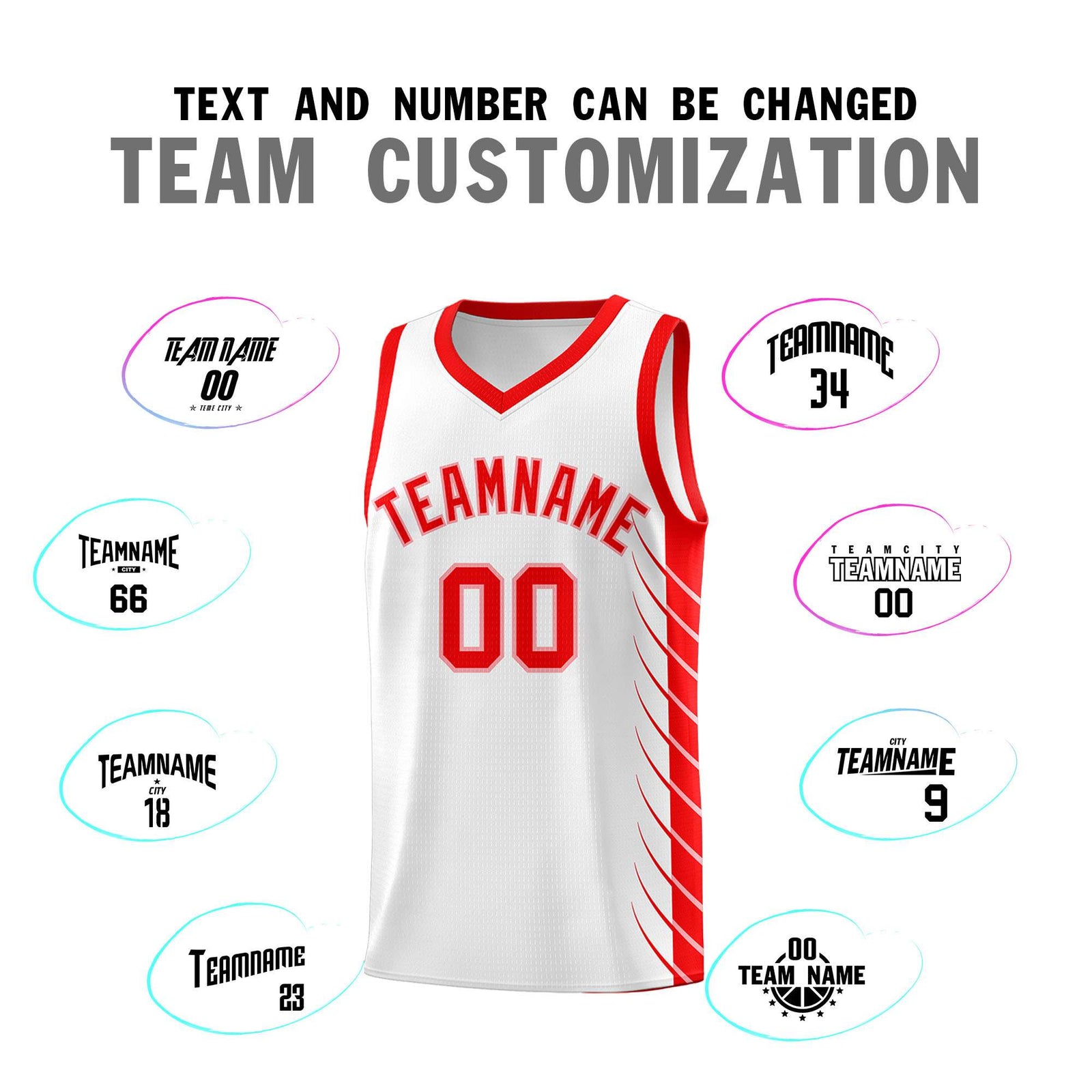 Custom White Light Red Personalized Side Symmetrical Line Pattern Sports Uniform Basketball Jersey