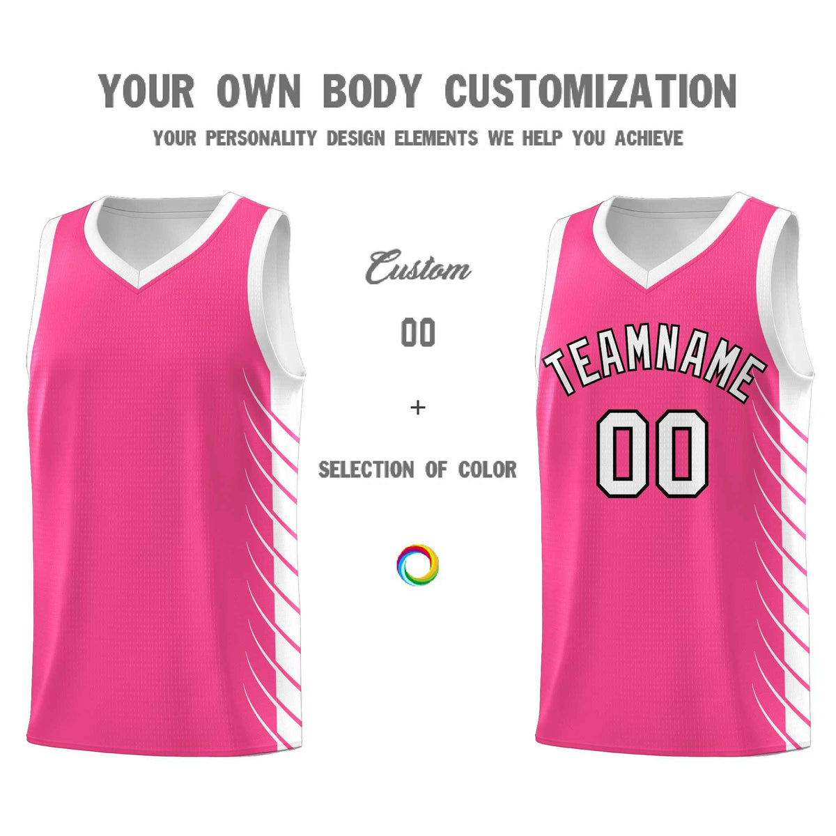Custom Pink White Personalized Side Symmetrical Line Pattern Sports Uniform Basketball Jersey