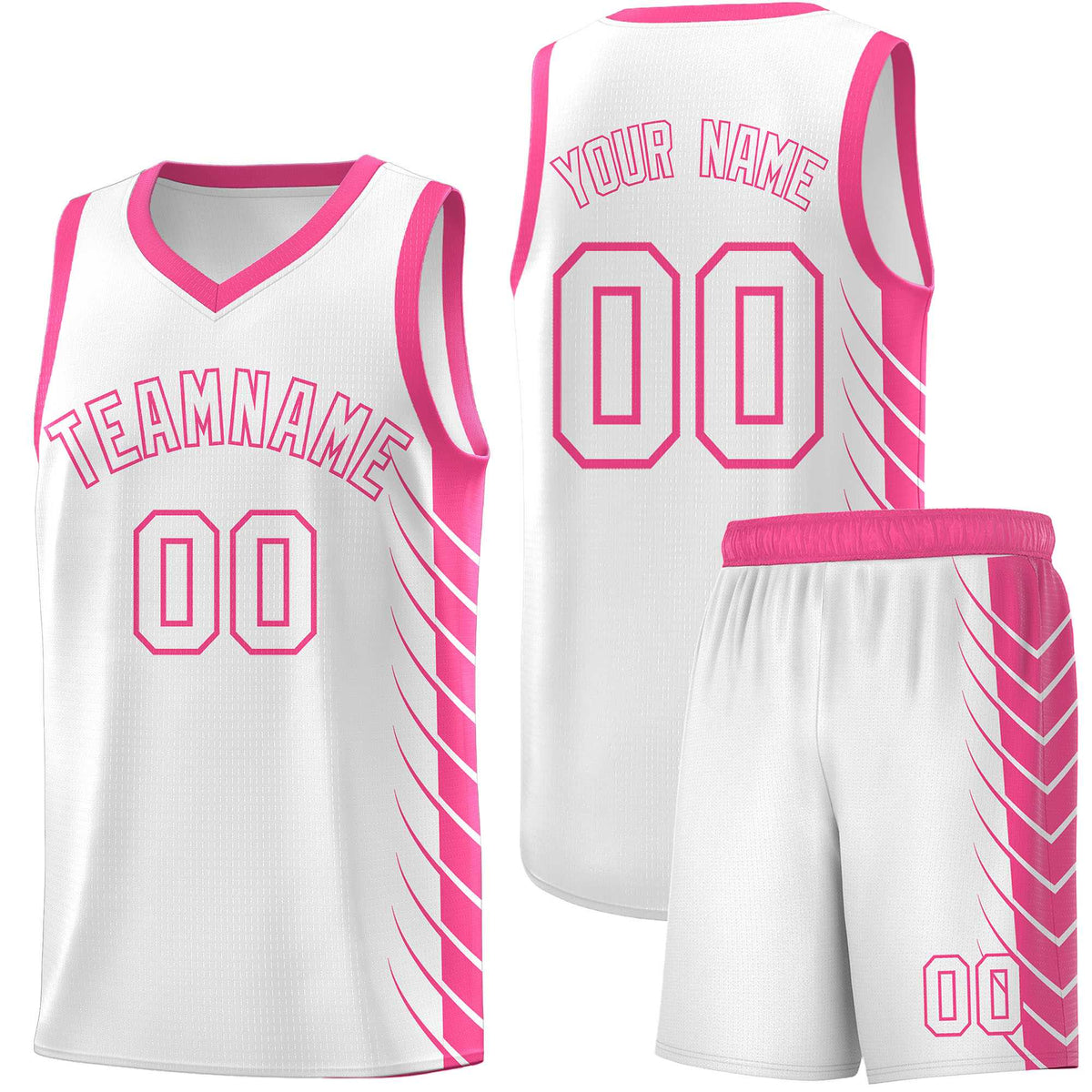 Custom White Pink Personalized Side Symmetrical Line Pattern Sports Uniform Basketball Jersey
