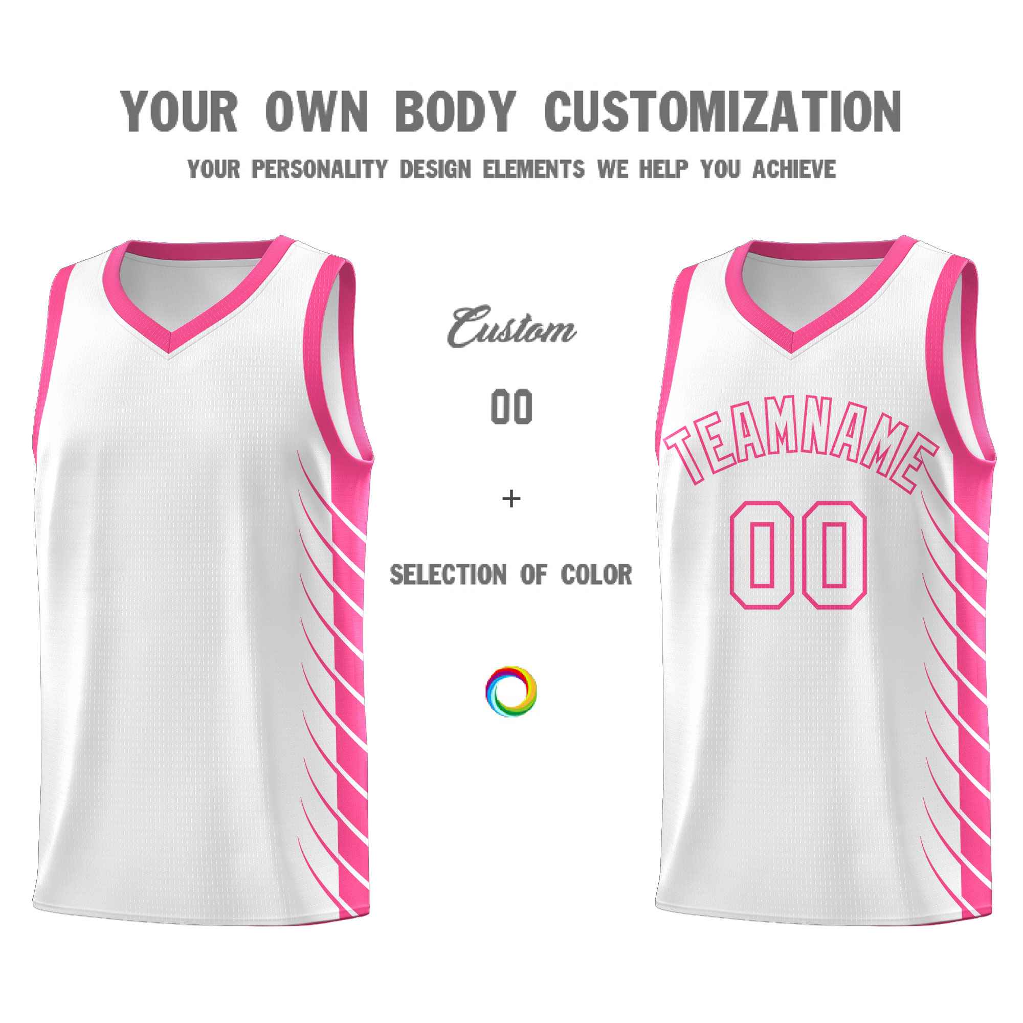 Custom White Pink Personalized Side Symmetrical Line Pattern Sports Uniform Basketball Jersey