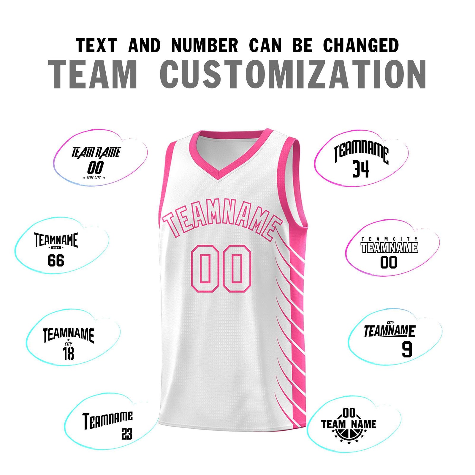 Custom White Pink Personalized Side Symmetrical Line Pattern Sports Uniform Basketball Jersey