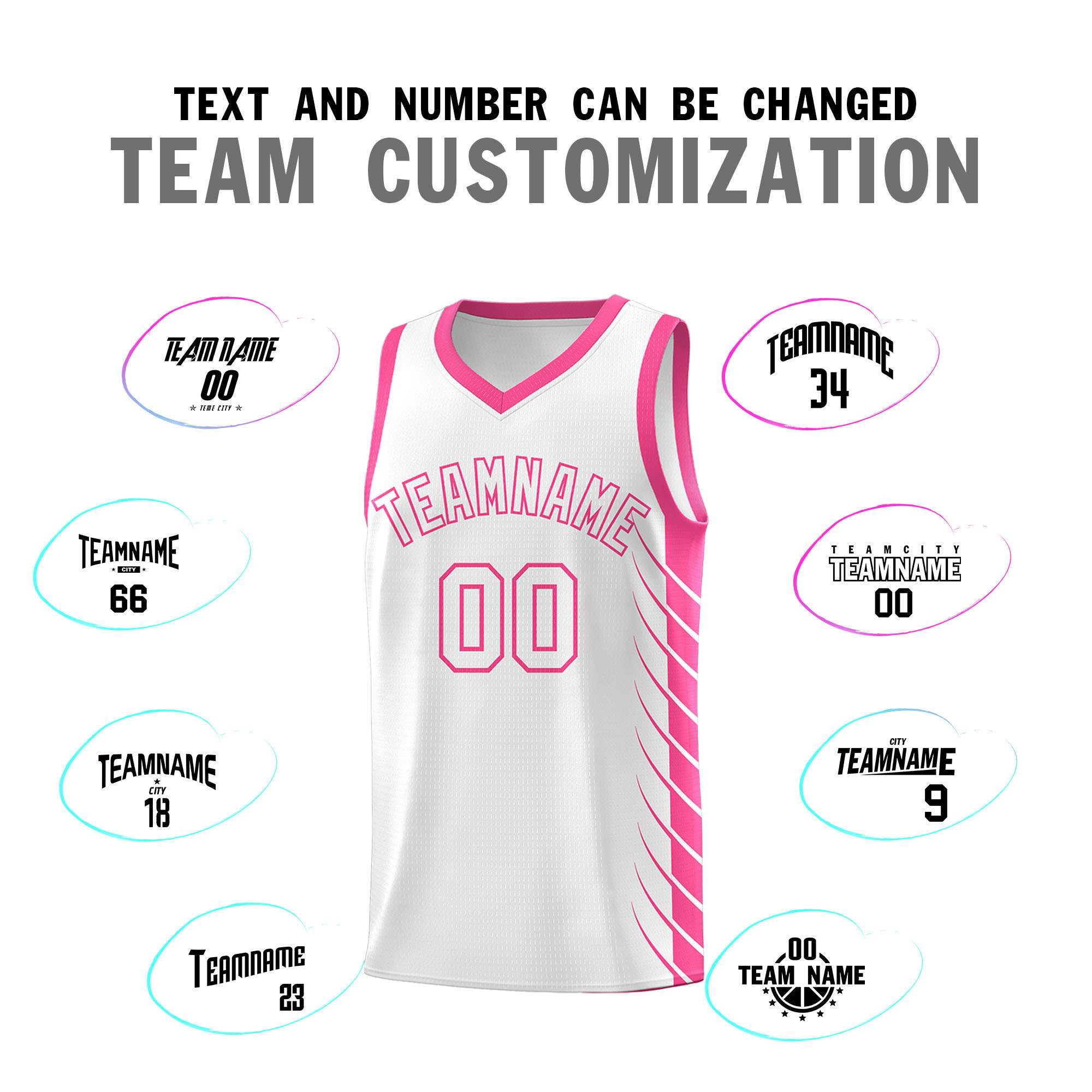 Custom White Pink Personalized Side Symmetrical Line Pattern Sports Uniform Basketball Jersey
