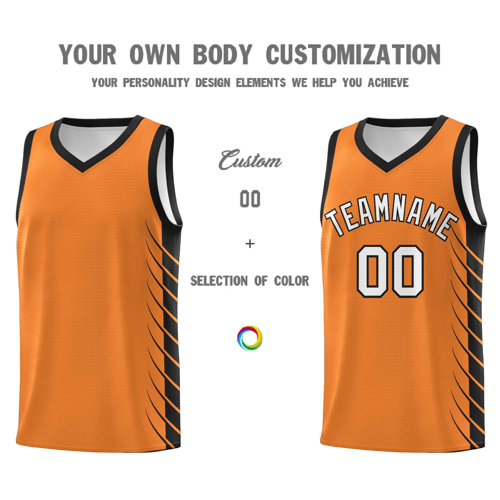 Custom Gold Orange Black Personalized Side Symmetrical Line Pattern Sports Uniform Basketball Jersey